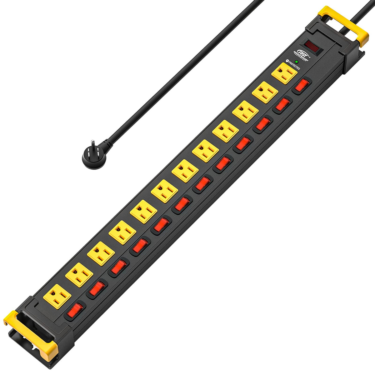 Crst 12 Outlets Long Power Strip, 9 Ft Cord Metal Surge Protector Power Strip With Individual Switches, Wall Mount Power Strip W