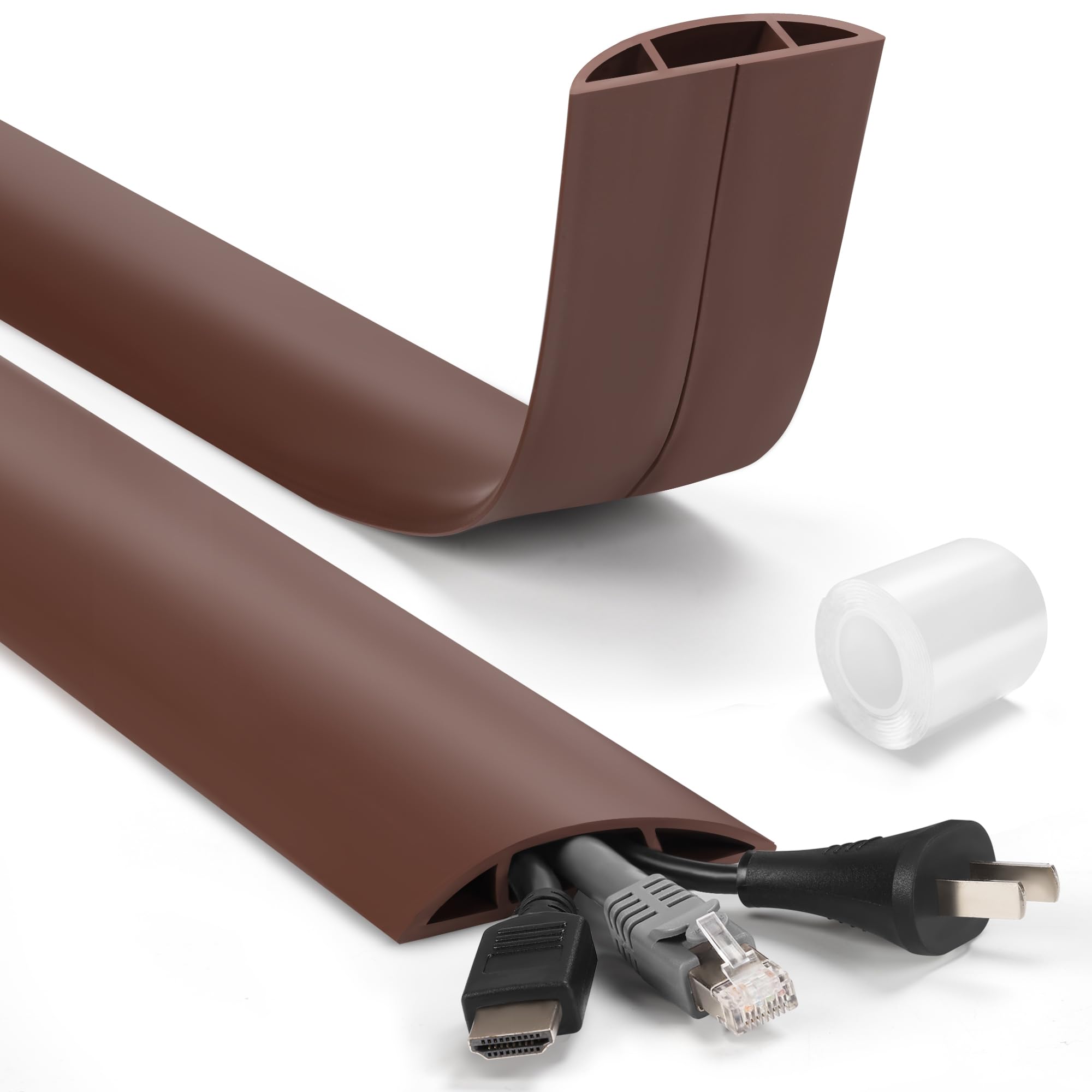 4Ft Cord Hider Floor, Lzeoy Heavy Duty Cord Covers For Wires On Floor, Brown Floor Cable Management, Hide Cord Cover Floor, Elec