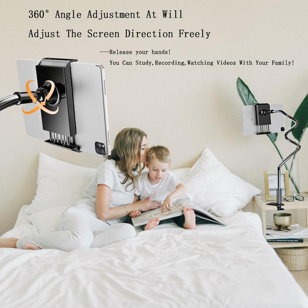 Sannween Gooseneck Phone Holder For Bed, Iphone Stand For Desk Recording Fliming Kindle Tablet Stand Accessories Overhead Phone