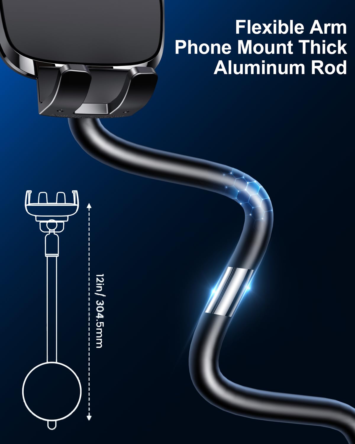 Fesiyoye Phone Mount For Car [6.2In Flexible Arm] Cell Phone Holder For Windshield Dashboard [Washable Strong Suction] Automotiv