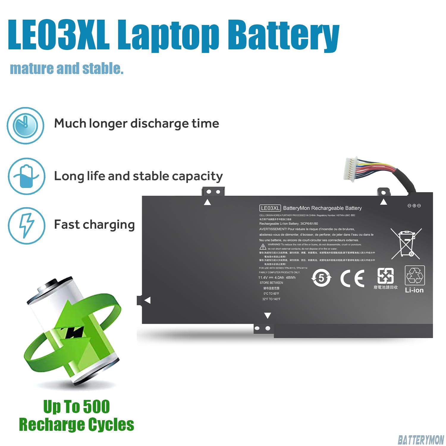 Batterymon 796356 005 Le03Xl Laptop Battery For Hp Envy X360 M6 W101Dx W102Dx W103Dx W010Dx, Pavilion X360 13 S000 15 Bk000 Seri