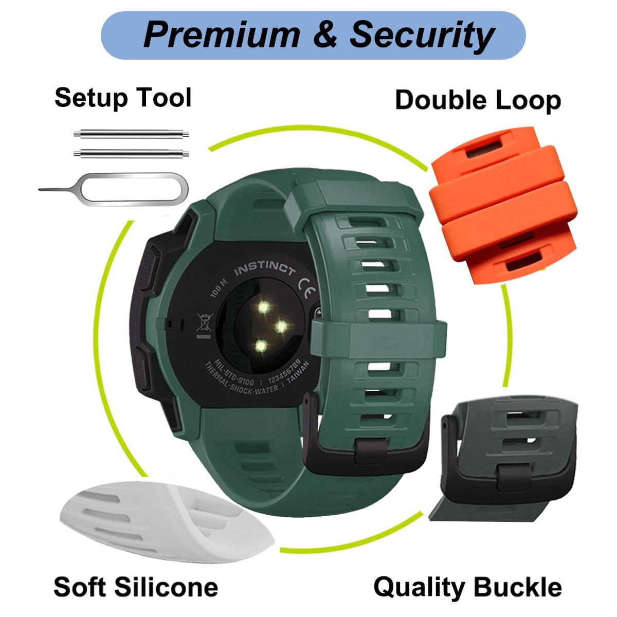 22Mm Watch Band For Garmin Instinct/Instinct 2, Soft Silicone Band Replacement Strap For Garmin Instinct Esports Solar/Tide/Tact