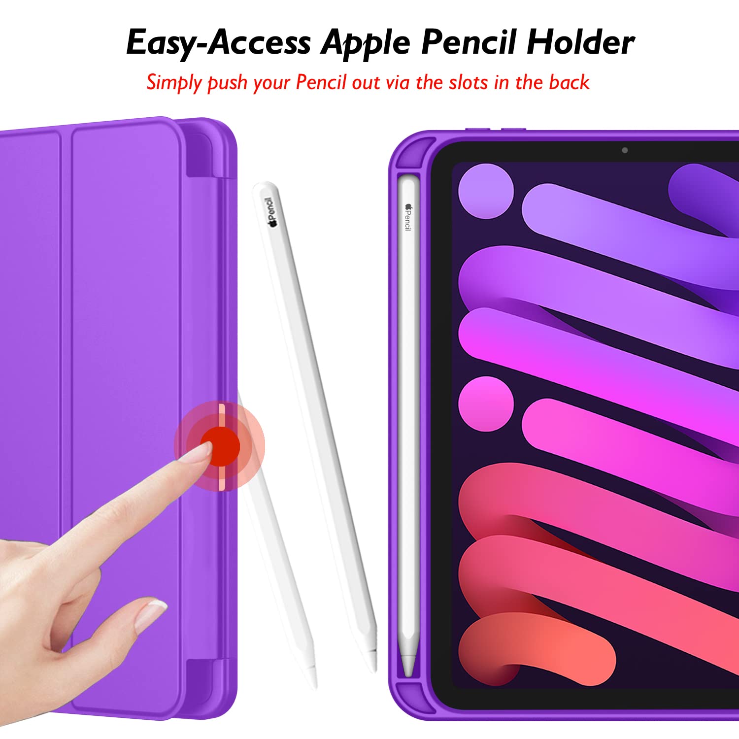 Imieet Ipad Mini 7 Case 2024 (A17 Pro), Ipad Mini 6 Case (8.3 Inch,2021 Model), Ipad Mini 7Th/6Th Generation Case With Pencil Holder, Trifold Stand Smart Case With Soft Tpu Back,Grape Purple