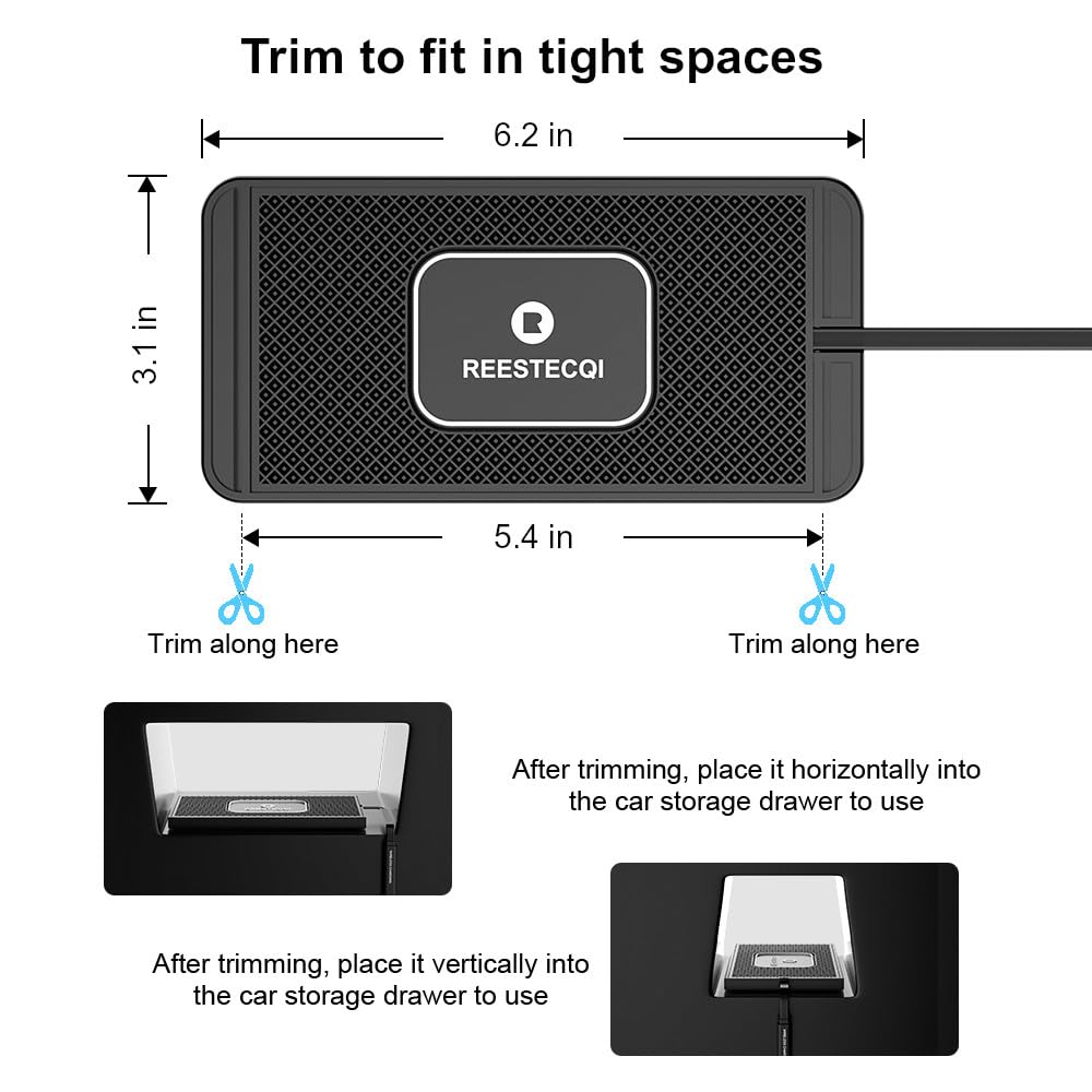 Reestecqi Wireless Charging Pad For Car, 15W Wireless Car Charger Pad Type C Wireless Charger Car Non Slip [Pd 40W Car Charger I