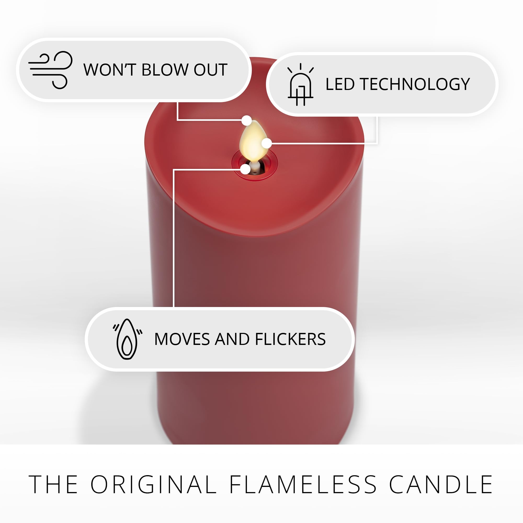 Luminara Cherry Red Outdoor Flameless Candle Moving Flame Led Pillar Battery Operated Lights For Outdoor Decor Premium Plastic I