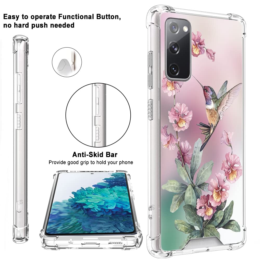OOK Phone Case for Samsung Galaxy S20 FE 5G Pink Hummingbird Flexible TPU Shockproof Anti-scratch Cover with Ring Kickstand