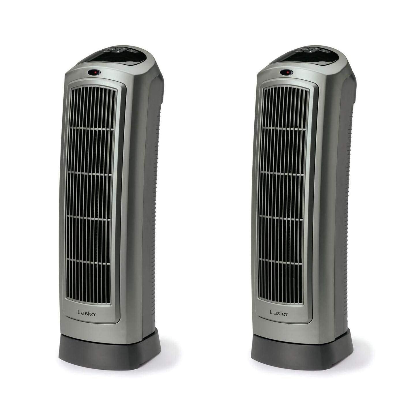 Lasko 1500W Portable Oscillating Ceramic Heater Tower W/Digital Display, 2 Pack