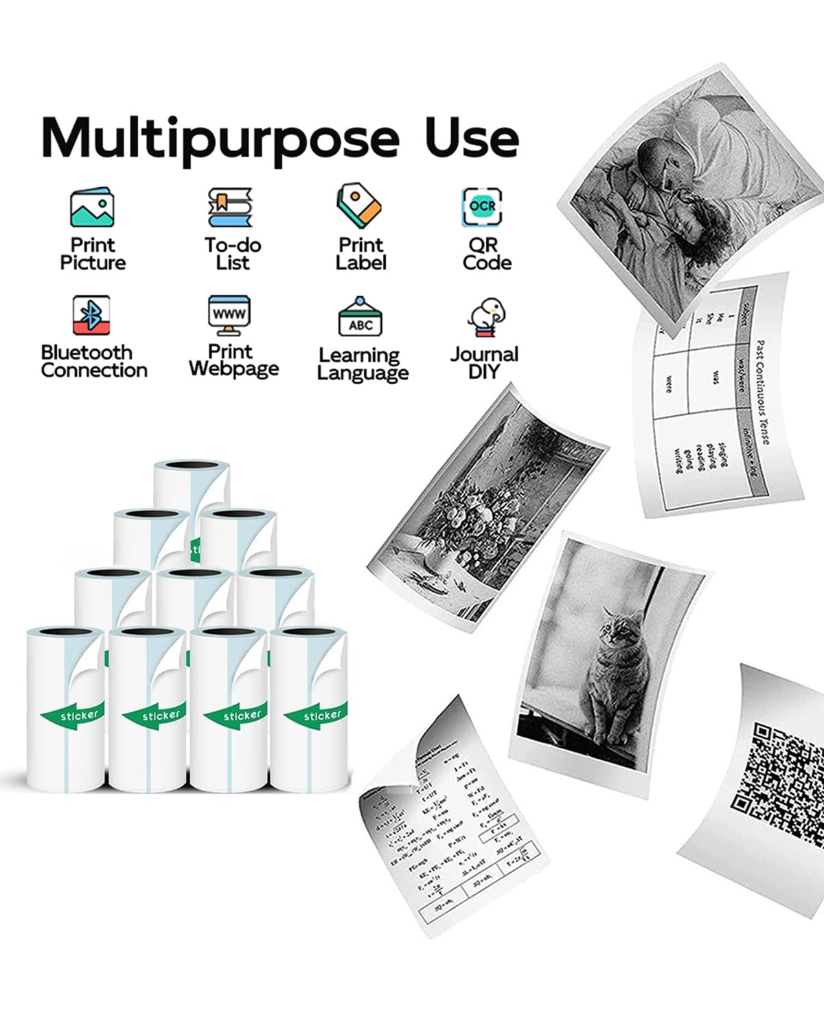 Hersaul Mini Printer Sticker Paper, 10 Rolls Thermal Printer Sticker Paper 57 X 25Mm, Printable Sticker Paper For Mini Printer P
