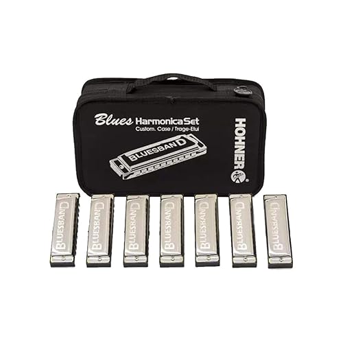 Hohner Accordions 1501/7 Bluesband Harmonica 7 Piece Set With Carrying Case, Chrome