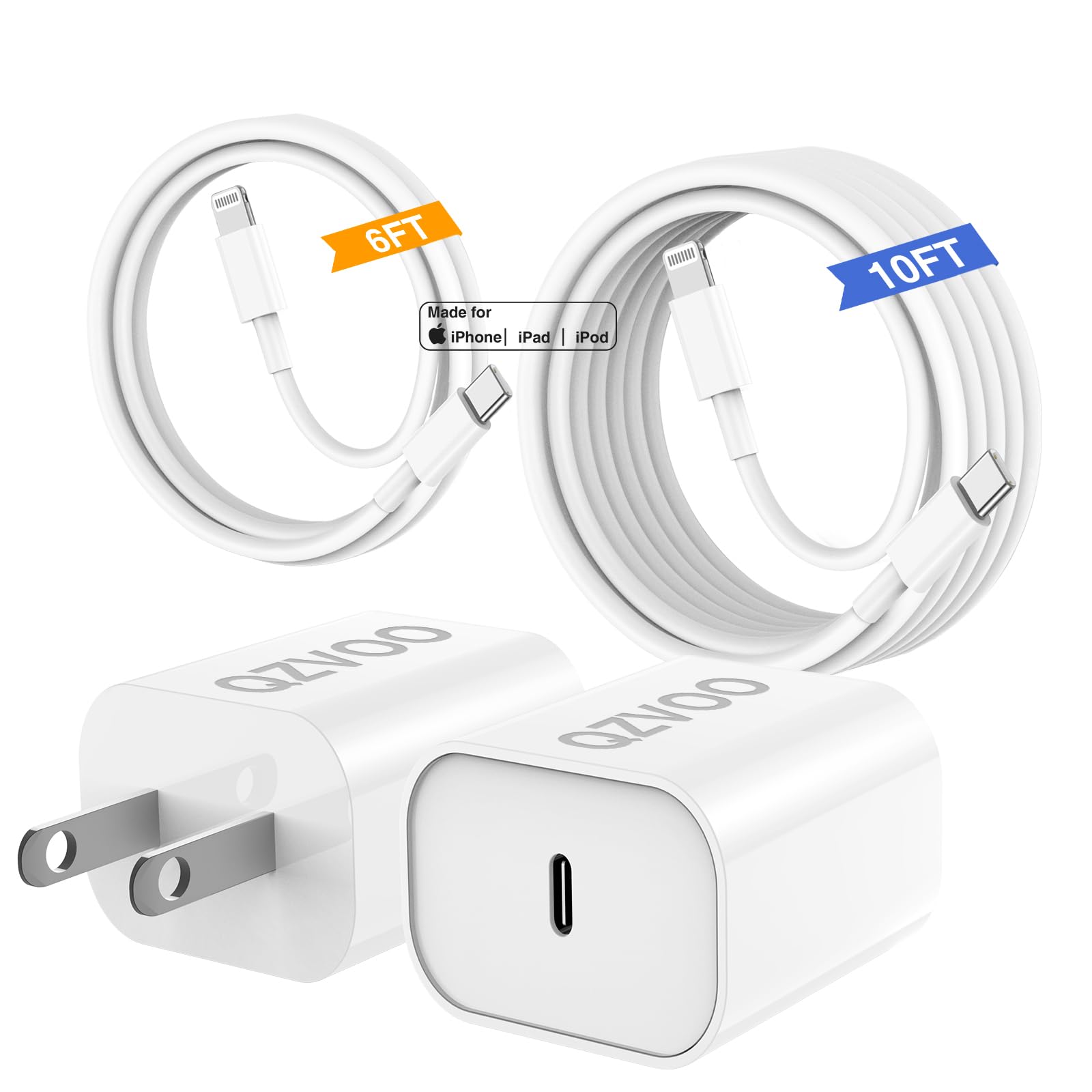 (6Ft+10Ft)Iphone Charger Fast Charging, For Iphone 14 13 12 Fast Charger,20W Usb C Wall Charger With Type C To Lightning Cord, Iphone Fast Charging Cable For Iphone 13/14/12 Pro Max Plus/11,Ipad 2Pack