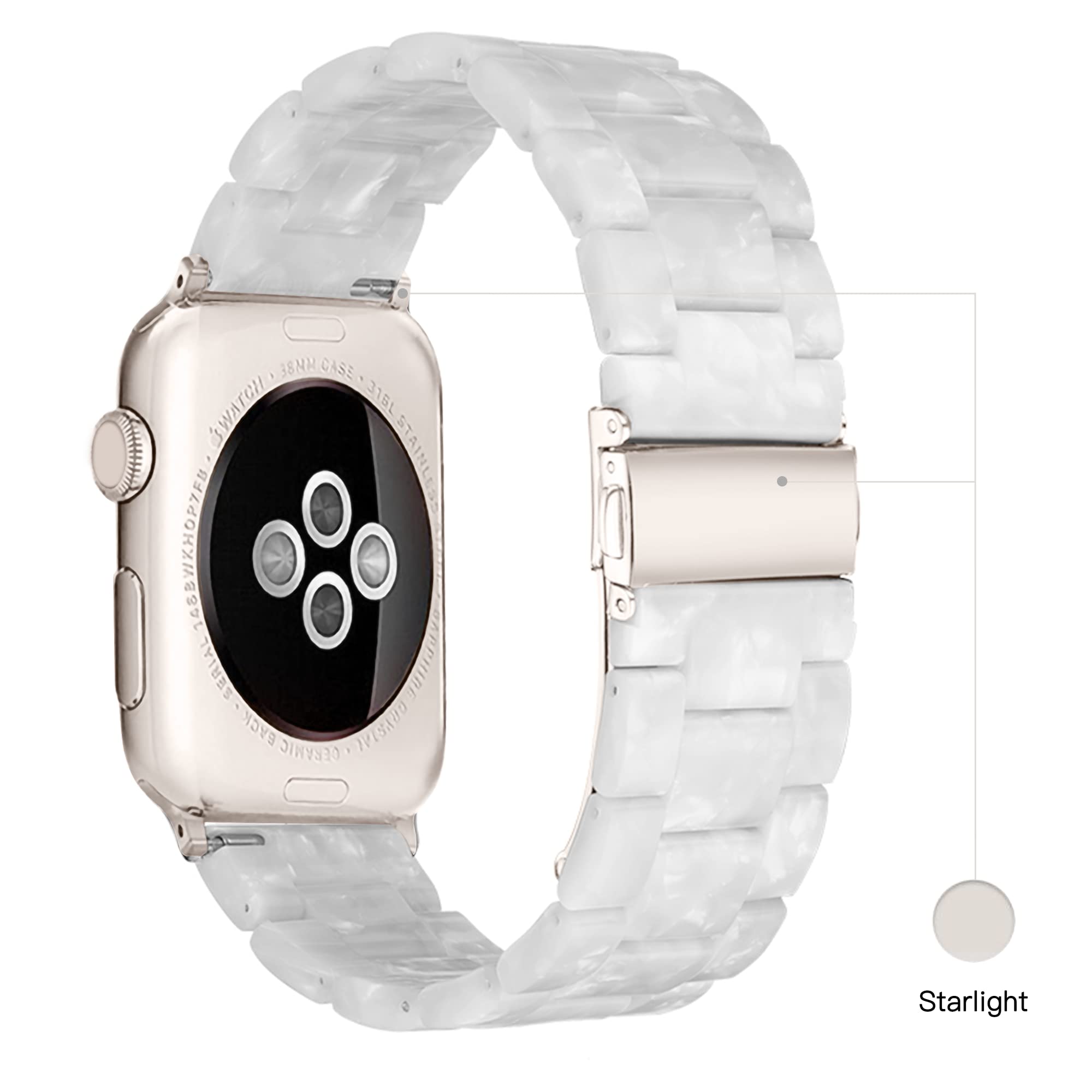 Light Apple Watch Band  Fashion Resin Apple Watch Series 10 9 8 Band Starlight Stainless Steel Buckle Apple Watch Bands Compatib