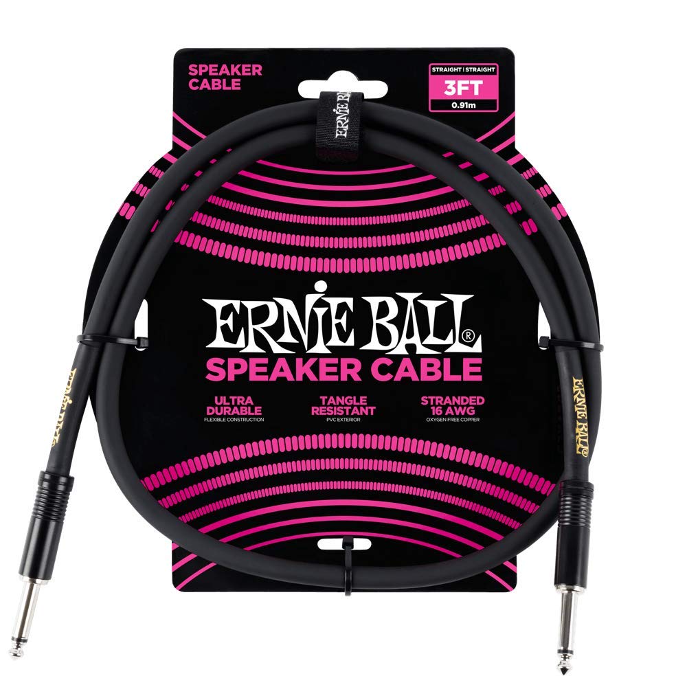 Ernie Ball Speaker Cable, Straight/Straight, 3Ft, Black (P06071)