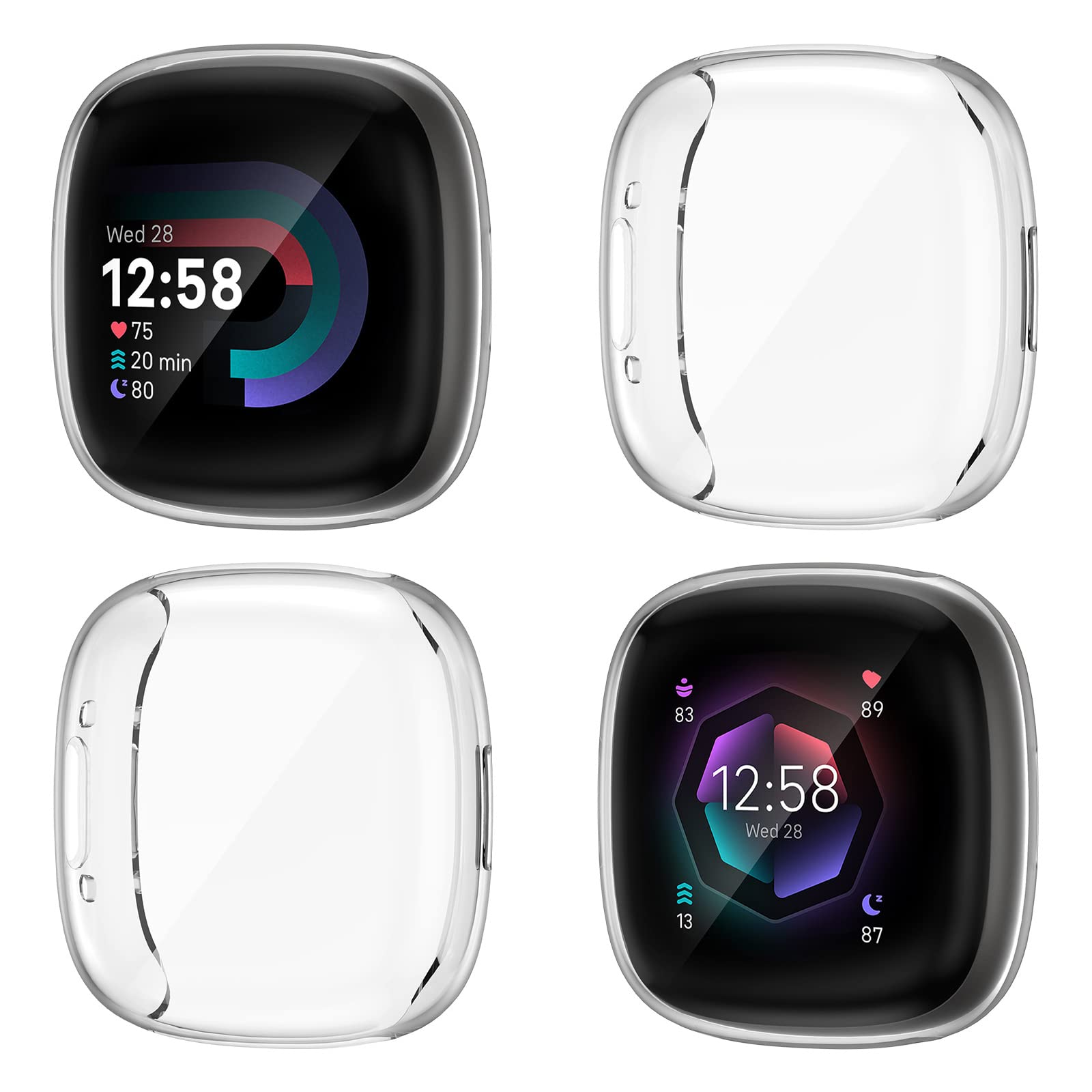 Nanw 4 Pack Screen Protector Case Compatible With Fitbit Sense 2/Versa 4, Soft Tpu Plated Bumper Full Cover Protective Cases For Versa 4/Sense Smartwatch [Scratch Proof]