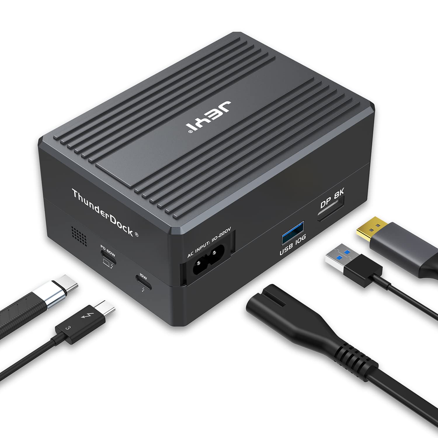 Gan Thunderbolt 3 Dock, Jeyi 8 In 1 Dual Thunderbolt 3 Docking Station With Nvme M.2 Expansion, 8K Dp,60W Pd, Usb A 10Gbps   Thu