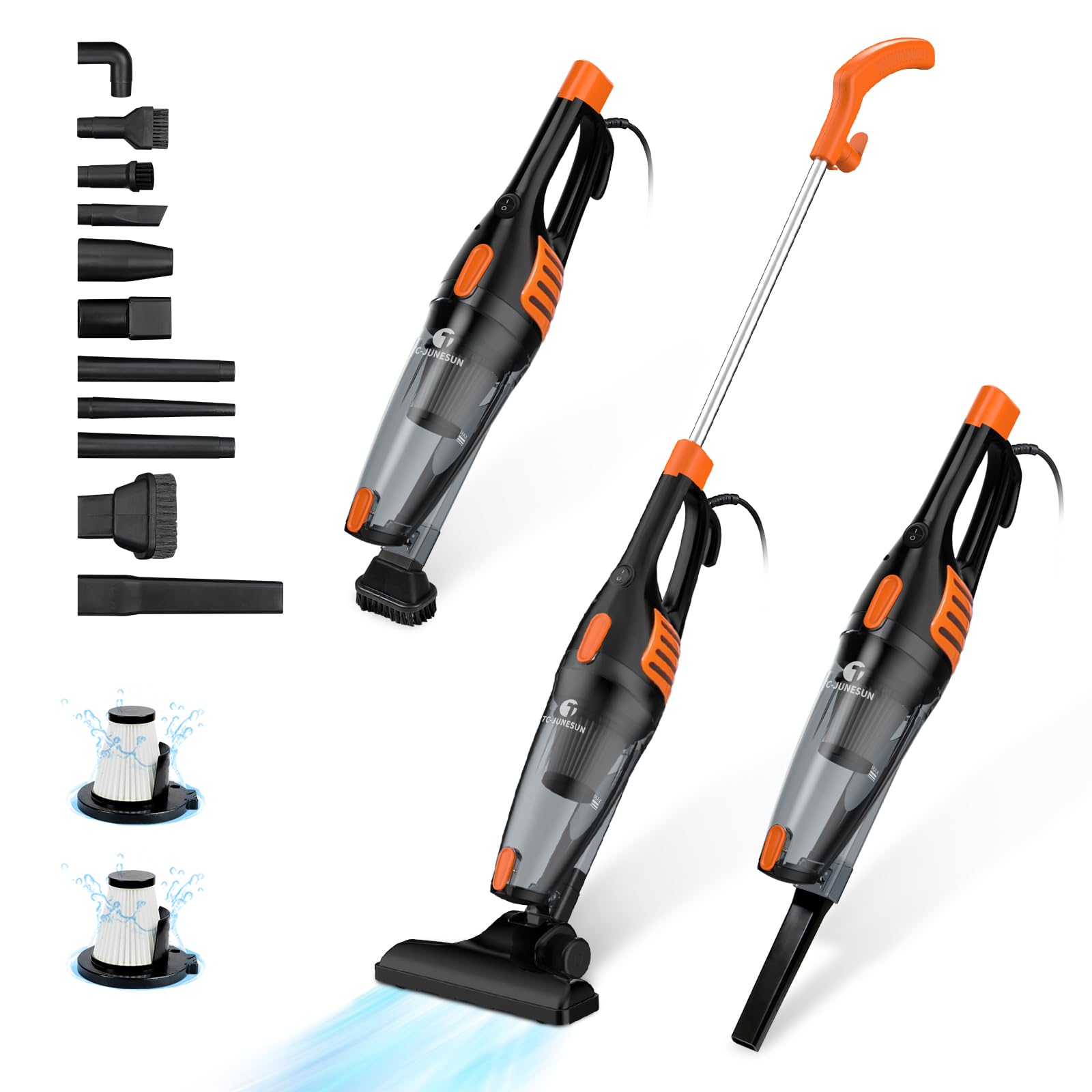 TC-JUNESUN Corded Vacuum Cleaner, 12 in 1 Ultra-Lightweight Vacuum Cleaners for Home 15KPa Powerful Suction Stick Vacuum with Wa