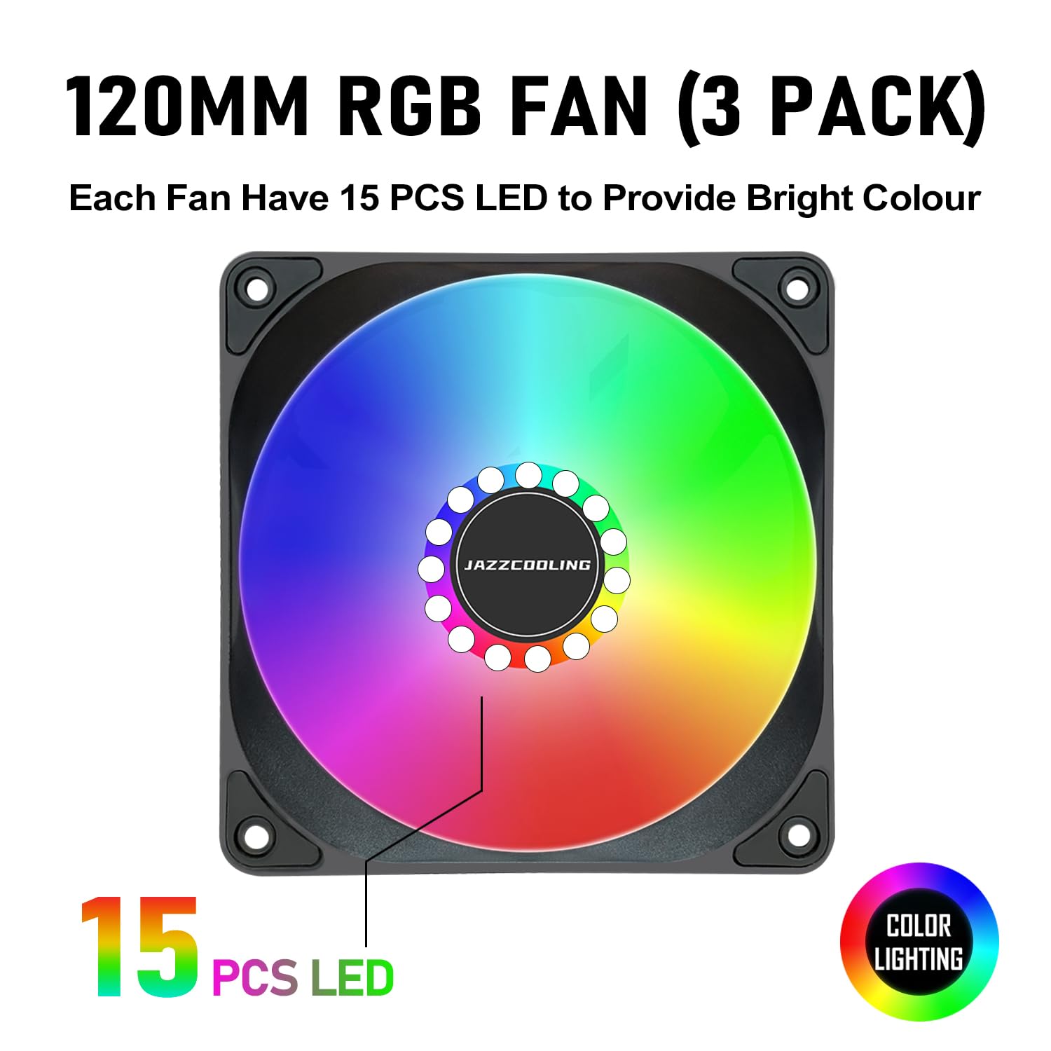 120Mm Case Fan 3 Pack Rgb Fans, Fs 120 High Performance Quiet 120Mm Cooling Pc Fans, With Hydraulic Bearing   Low Noise With 12V