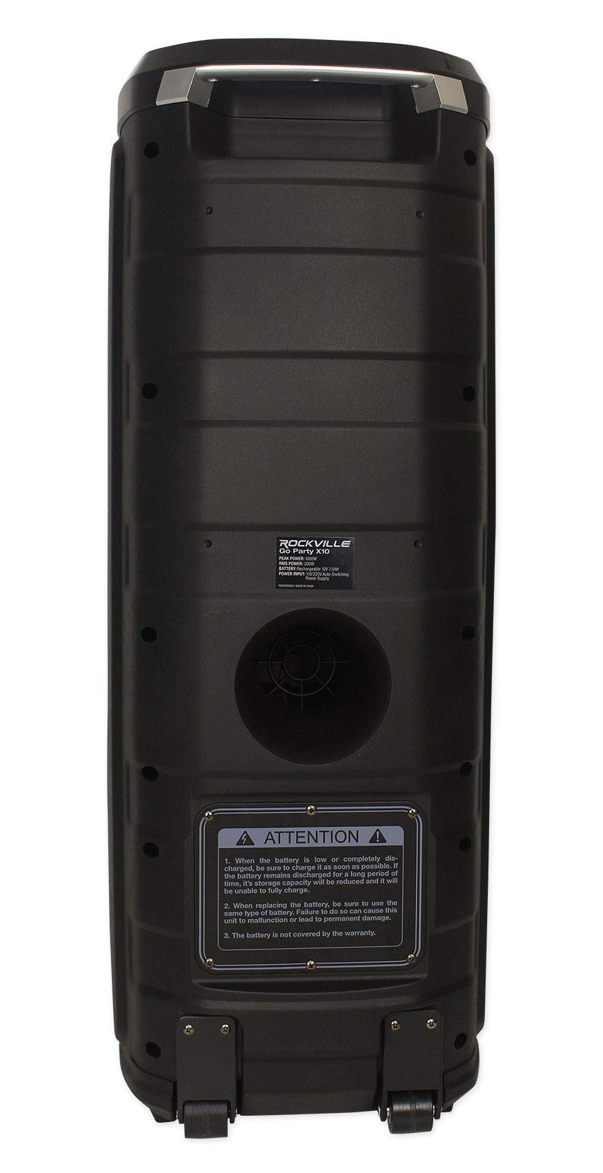 Rockville Go Party X10 Dual 10 1000W Battery Powered Bluetooth Speaker With Wireless Mic, Deep Bass, Party Lightshow, Up To 15 H