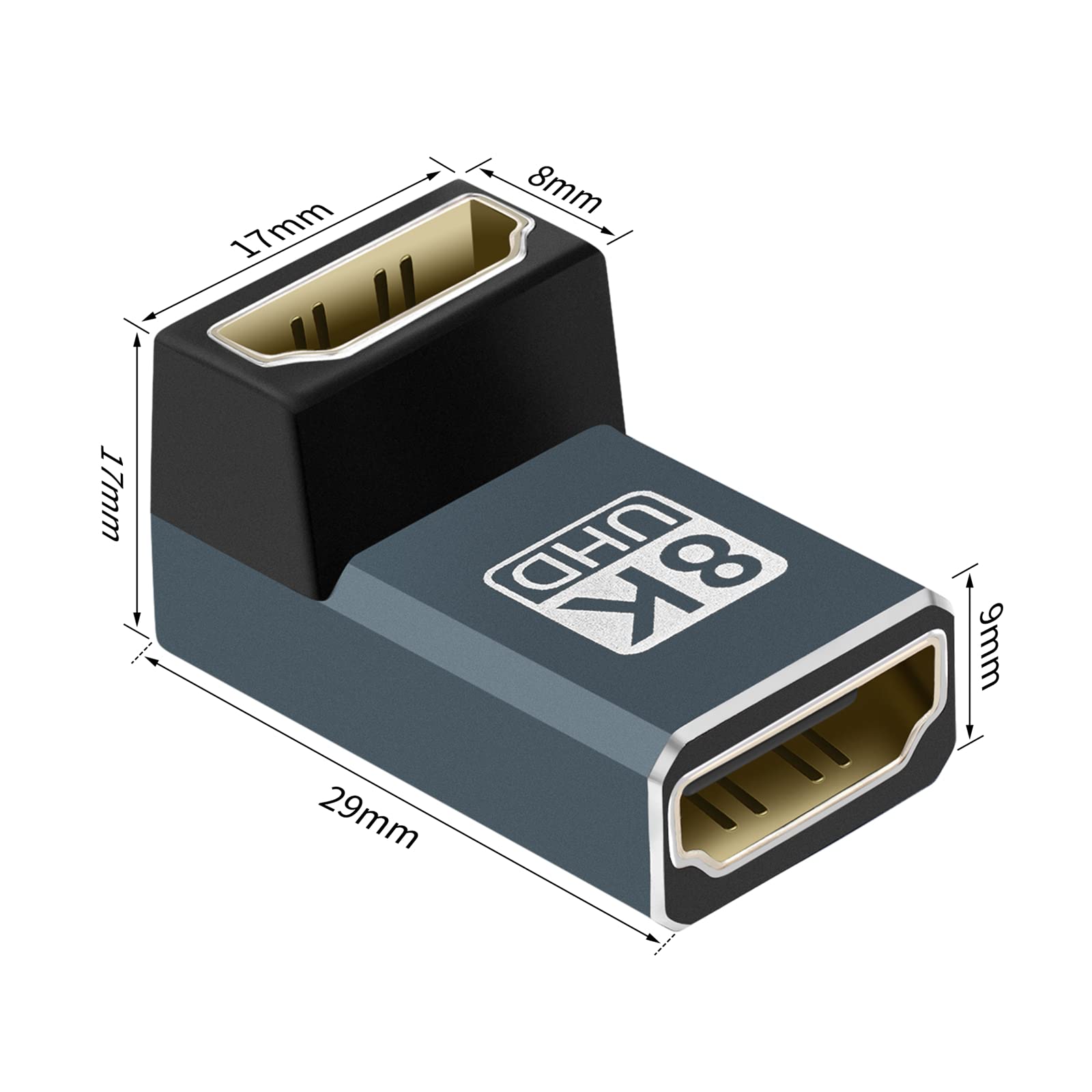 Twozoh 8K Hdmi Coupler (2 Pack), Hdmi 2.1 Female To Female Adapter Up Angle 90 Degree, Support 8K@60Hz, 4K@120Hz 1080P