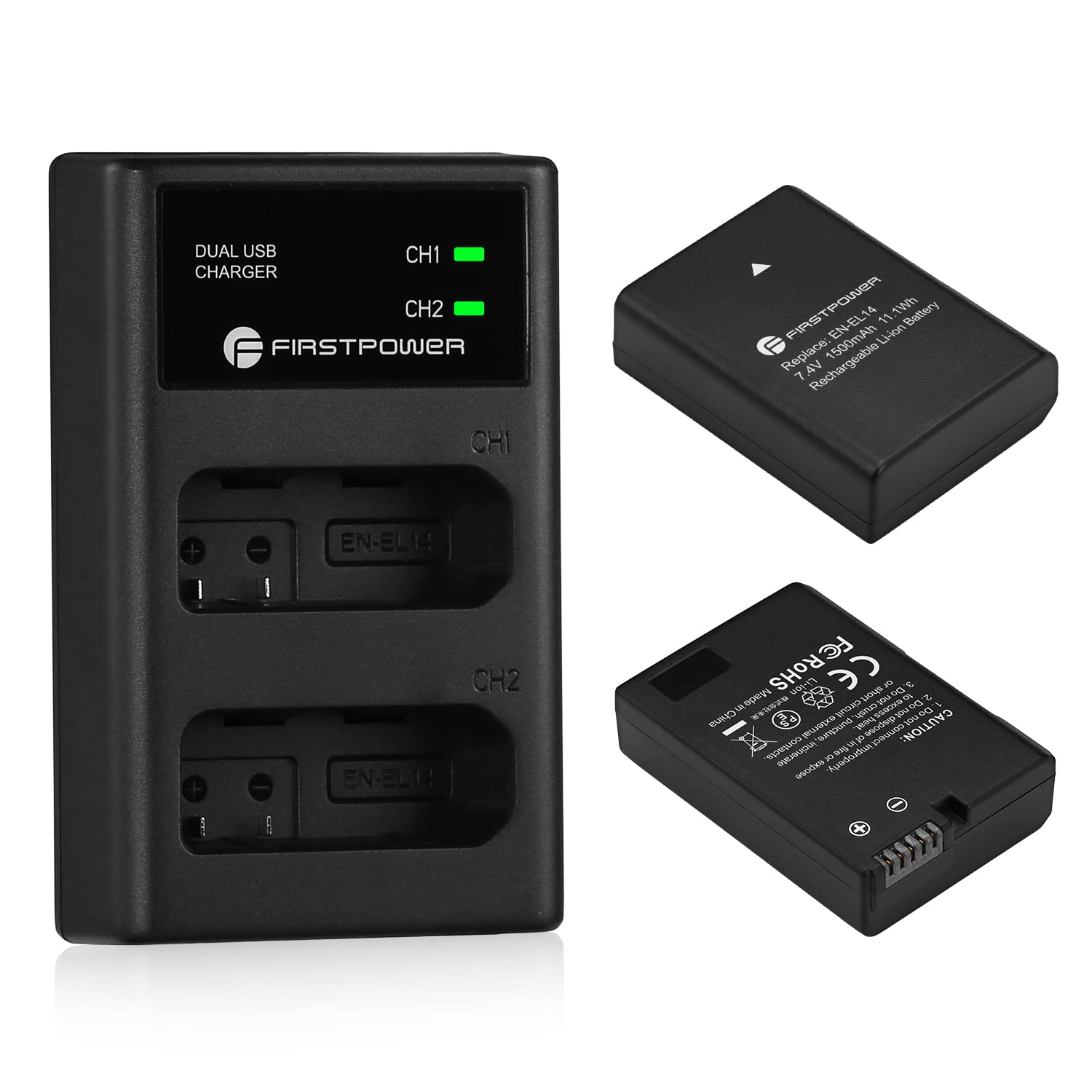 Firstpower En El14/En El14A Battery And Usb Dual Charger Compatible With Nikon D3100 D3200 D3300 D3400 D3500 D5100 D5200 D5300 D