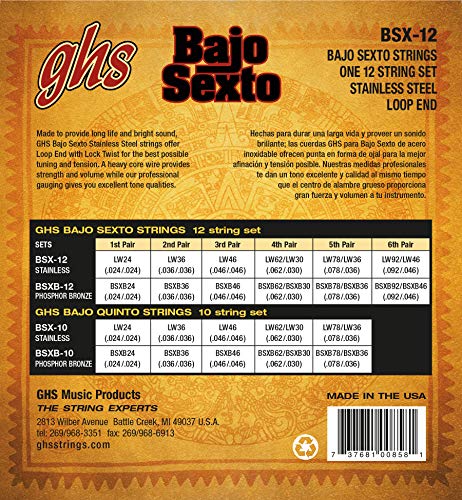 Ghs Strings Bsx 12 Stainless Steel Bajo Sexto, 12 Set