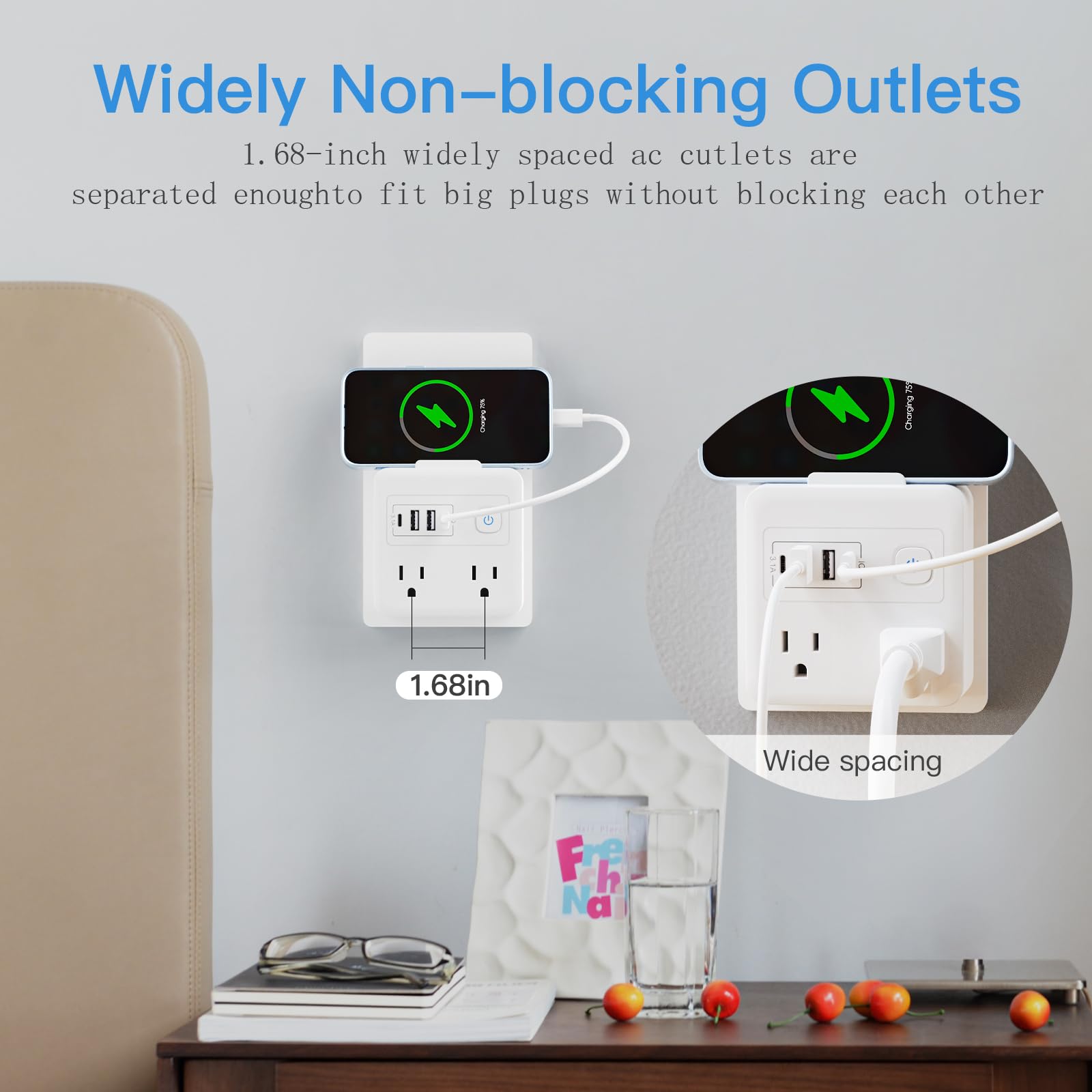 Multi Plug Outlet Extender With Usb   Surge Protector Splitter 4 Usb Wall Charger   Multi Plug Outlet Splitter,Widely Spaced Out