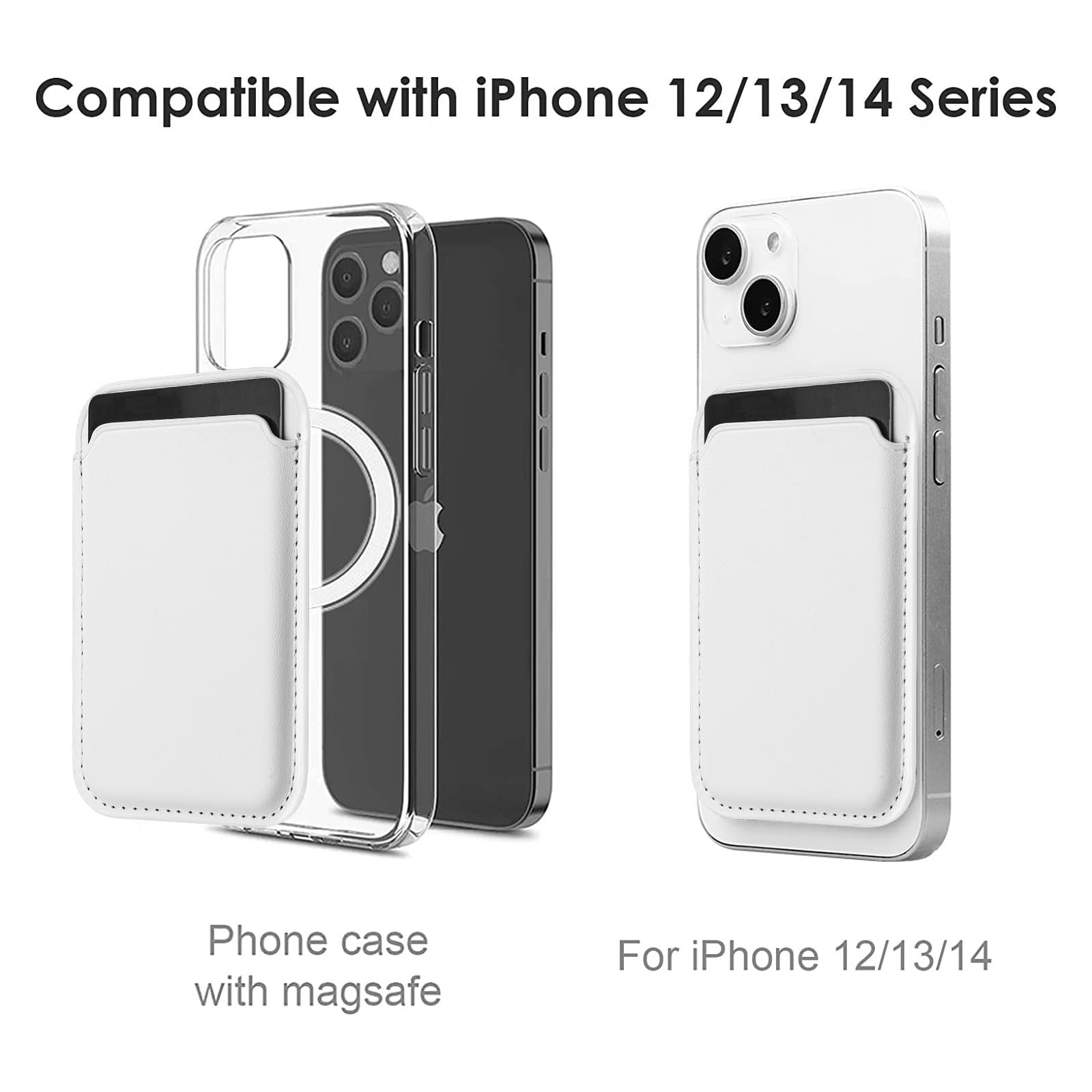 WALLFID MagSafe Wallet Leather for iPhone 15/14/13/12 Pro/Max/Plus/Mini, RFID Card Holder, White