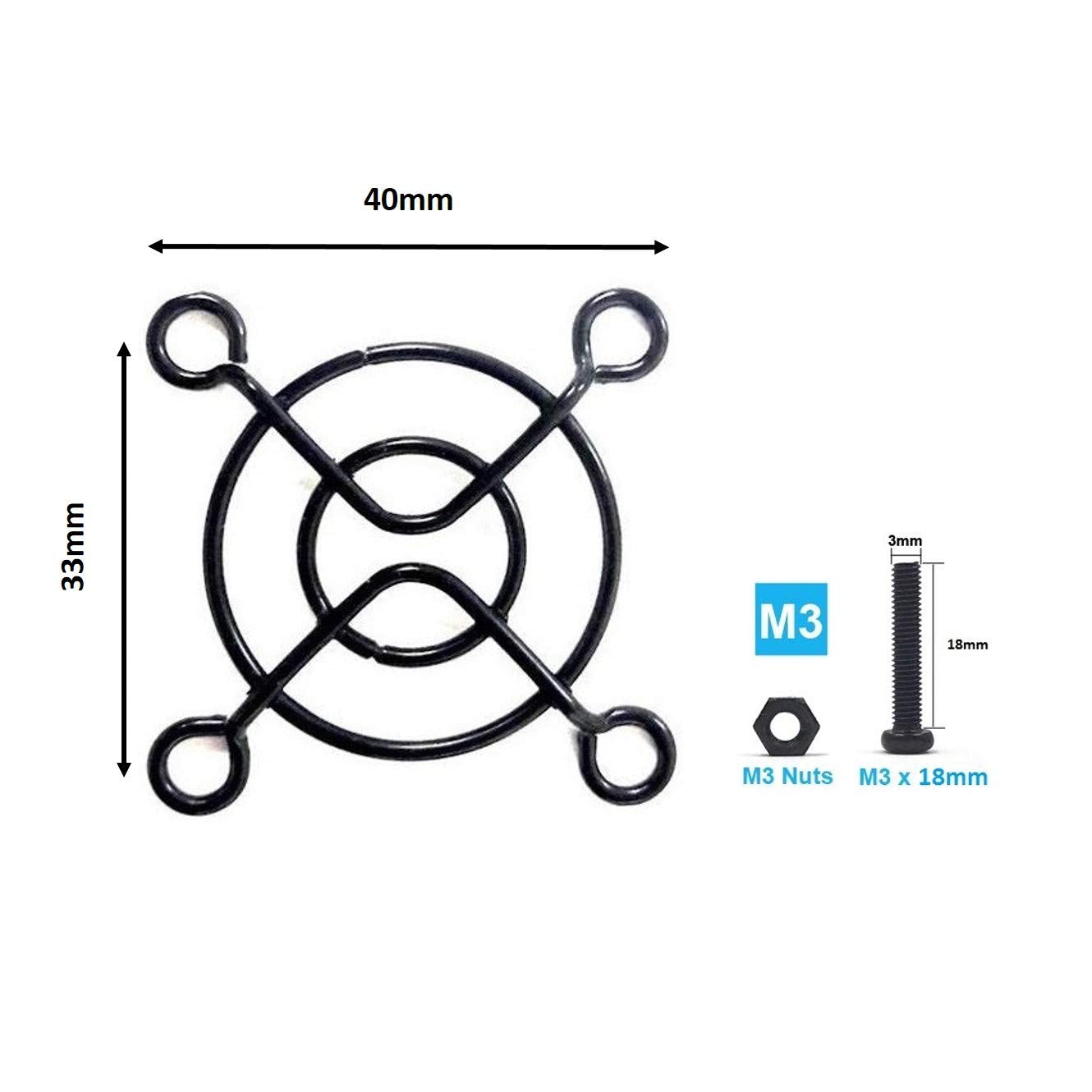 Easycargo 4Pcs 40Mm Black Fan Grill/Guard With Screws + Nuts (4 Pack)