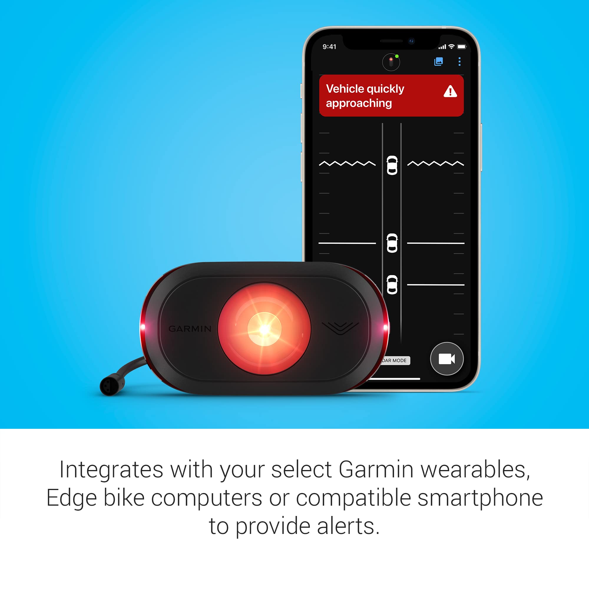 Garmin Varia Ertl615, Rearview Radar And Tail Light, Powered By Your Compatible Ebike, Visibility Up To 1 Mile Away