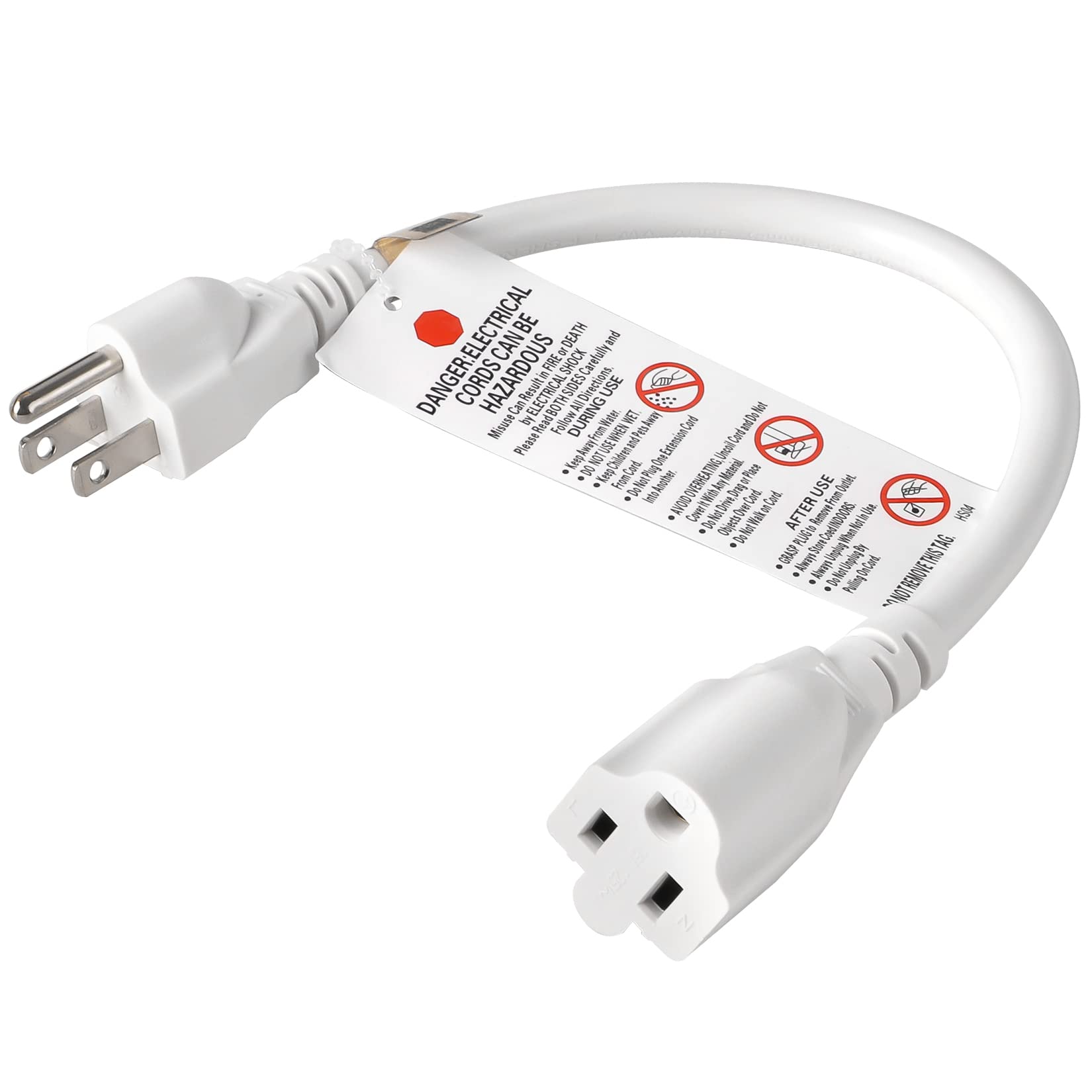 Vseer 1 Feet 1875W 15A Heavy Duty Extension Cord Outlet Saver 3 Prong 14 Awg Short Power Extension Cord White,Ul Listed