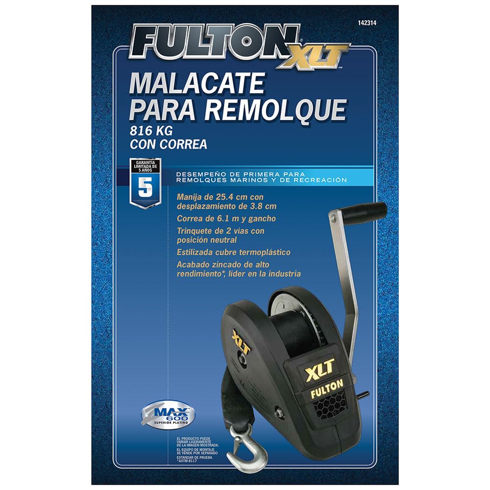 Fulton 142314 Xlt Boat Trailer Winch With 20 Foot Winch Strap With Hook, 1,800 Lbs. Capacity, Single-Speed Hand Crank Winch, Sol,WBAUVB06VX6646L