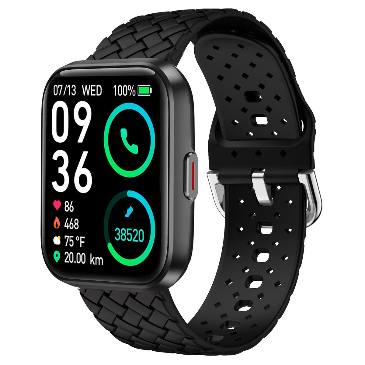 Lamshaw Compatible For Skg V7 Pro & Enomir Id208Bt 1.7 Smart Watch Band, Silicone Mesh Sport Soft Replacement Straps, Black, 22M