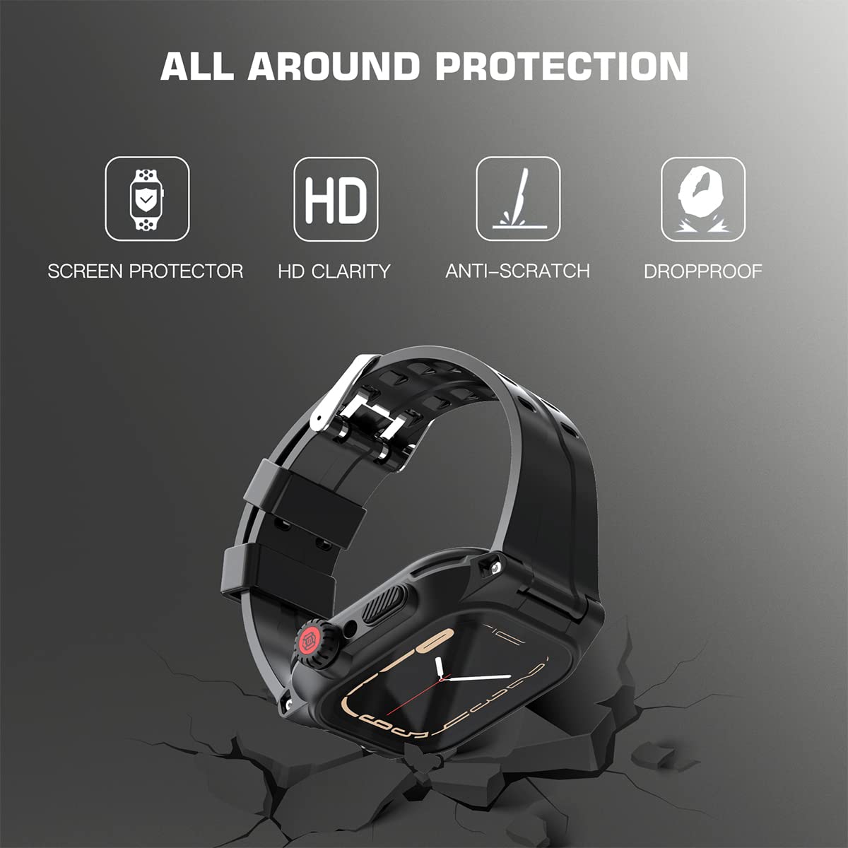 Apple Watch Series 7 45Mm Case, 360 Full Body Protective Case With Screen Protector, Shockproof Dustproof Waterproof Case, Black