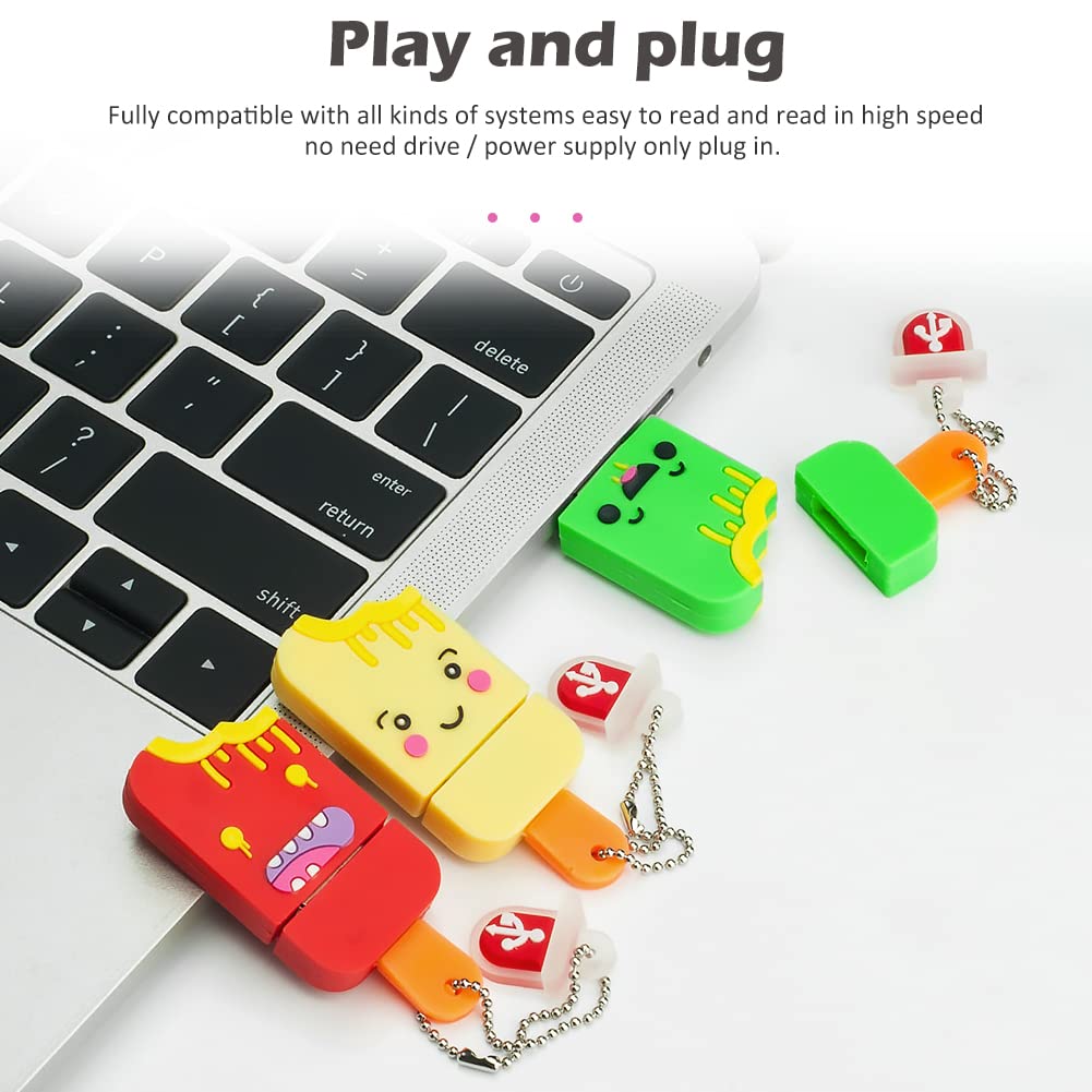Borlterclamp Usb Flash Drive Pack Of 3 Pcs (32Gb X 3), Cute Popsicle Shaped Usb Drive Thumb Drive Memory Stick For External Data Storage