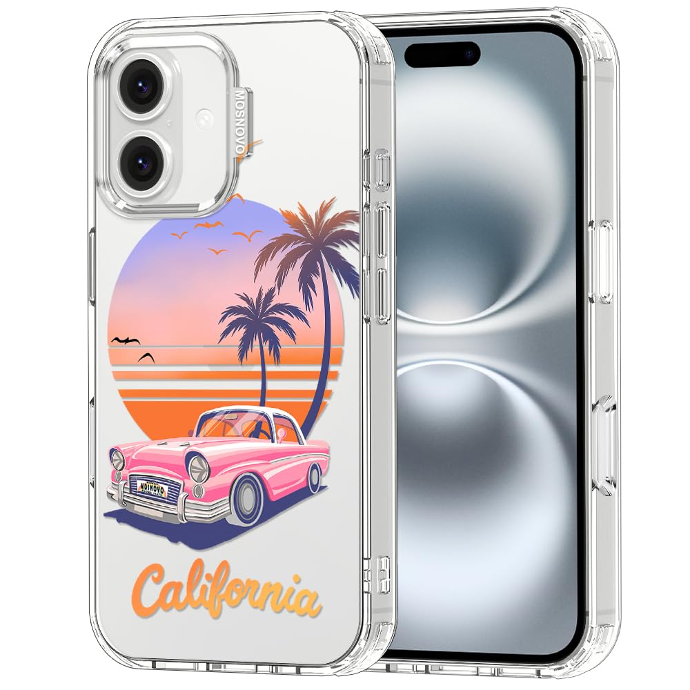 MOSNOVO for iPhone 16 Case, Shockproof Military-Grade Protection 6.6ft Drop Tested, Clear Phone Case for iPhone 16, Cali Cruise 