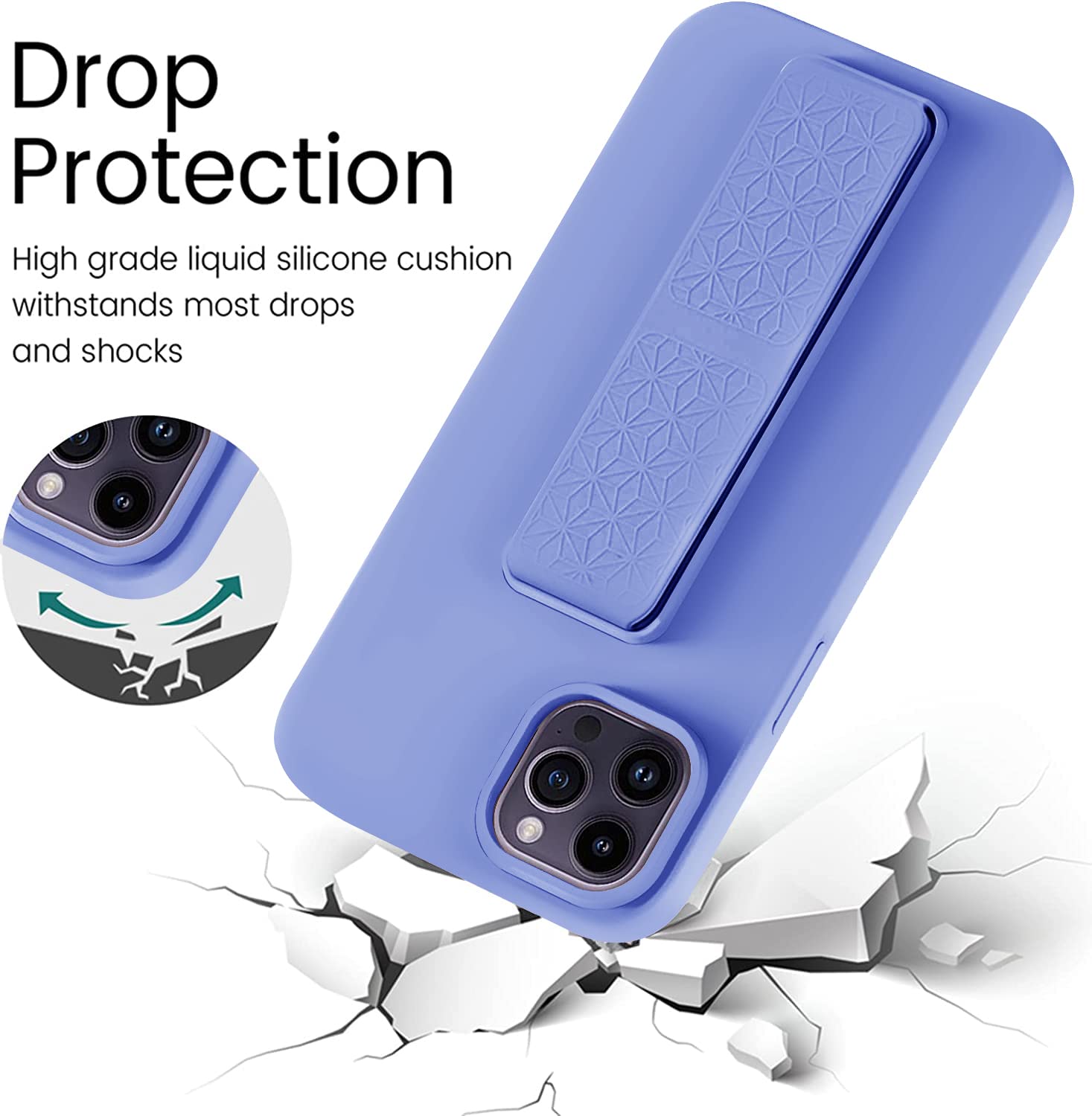 Laudtec Silicone Kickstand Case Compatible With Iphone 14 Pro Case Vertical And Horizontal Stand Hand Strap Kickstand, Flexible