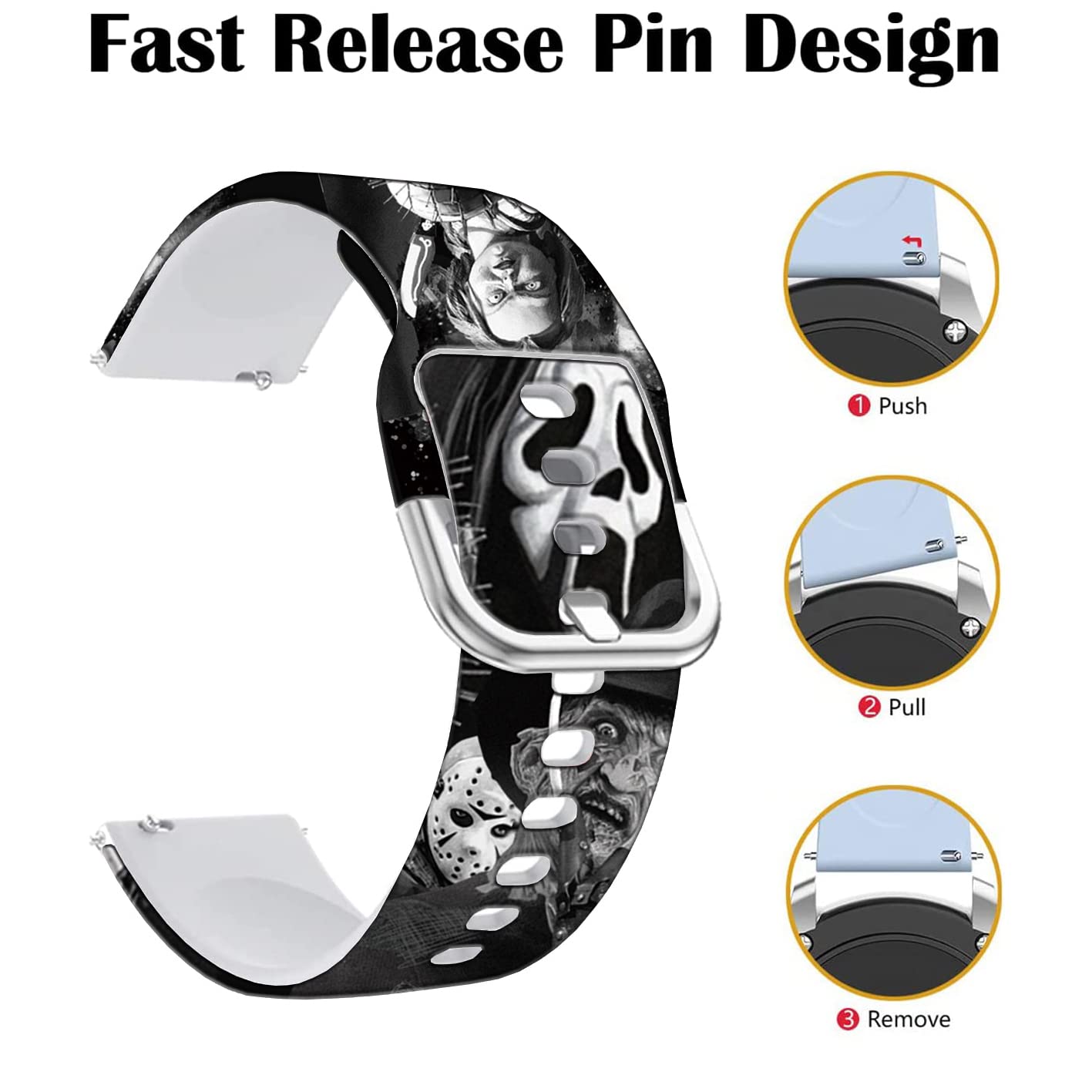 Sjiangqiao Pinhead Thriller Halloween Scream Horror Hellraise Chucky Bands Compatible With Samsung Galaxy Watch 46Mm/Watch 3 45M