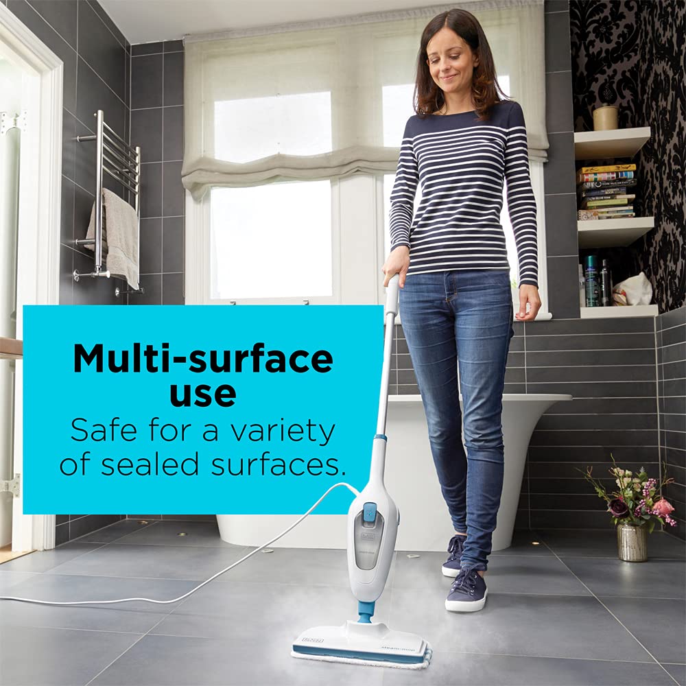 BLACK+DECKER Steam Mop HSM13E1 - White, Efficient Cleaning Tool for Home Use