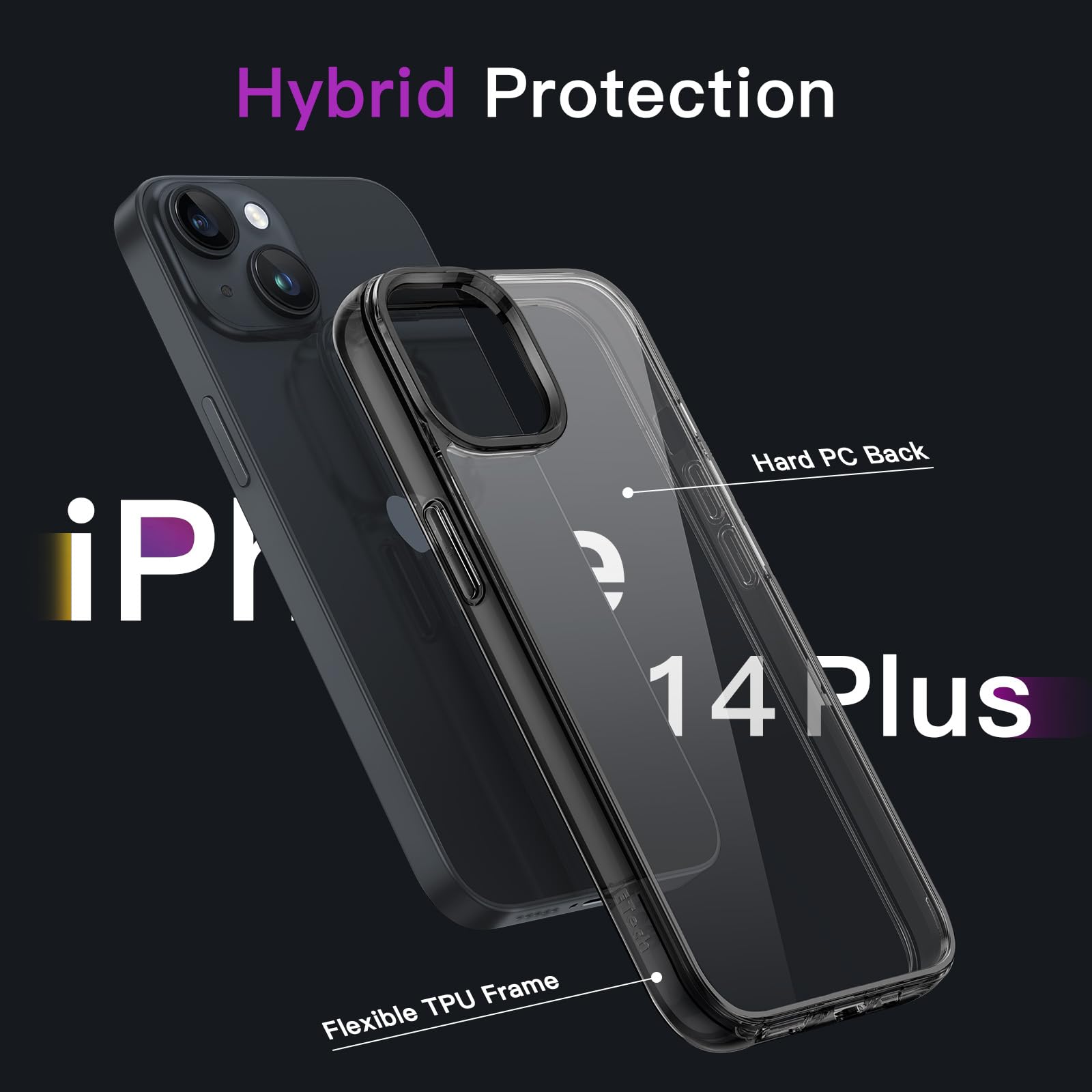 Jetech Case For Iphone 14 Plus 6.7 Inch, Non Yellowing Shockproof Phone Bumper Cover, Anti Scratch Clear Back (Black)