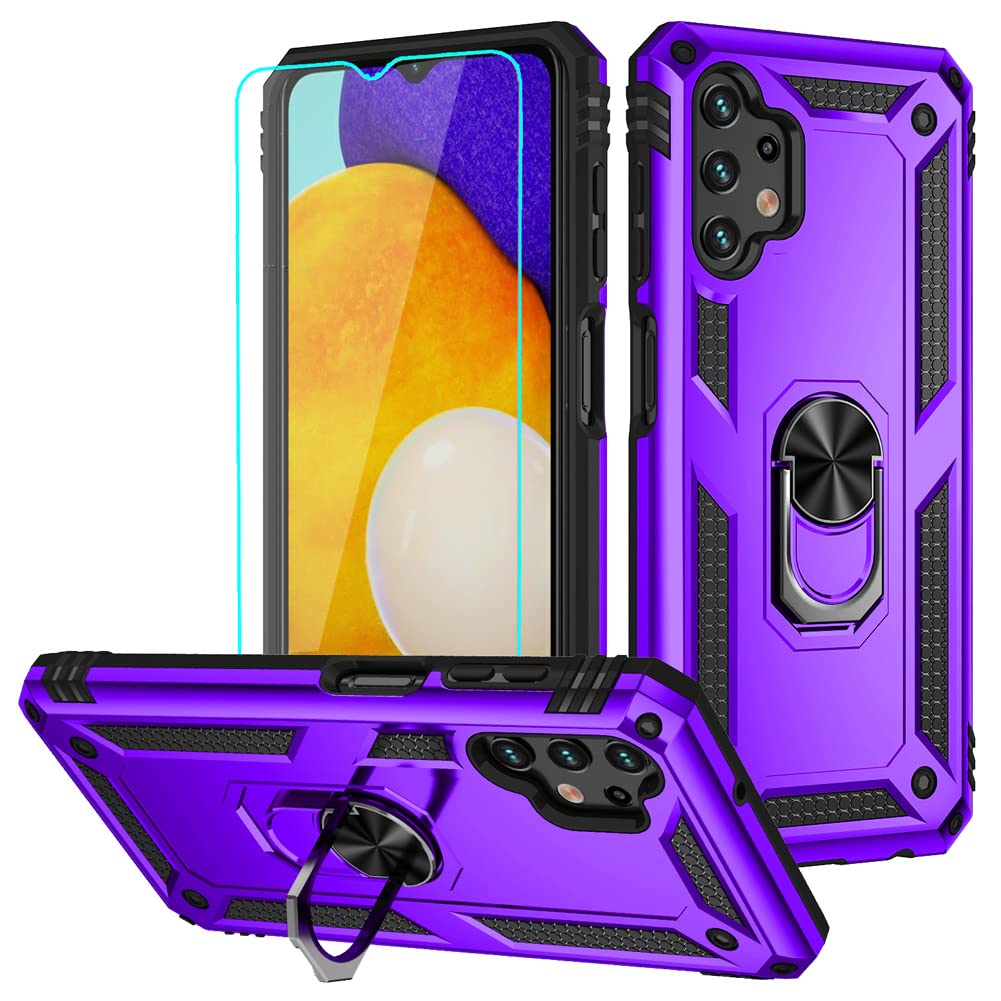 For Galaxy A13 4G Case, Samsung A13 4G Case With Hd Screen Protector, Military Grade Ring Holder Kickstand Car Mount 15Ft Drop T