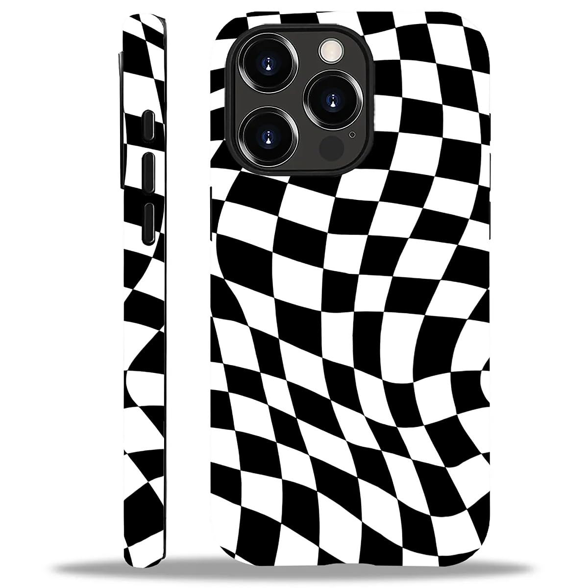 WANKBLC Compatible with iPhone 12 Pro Max Matte Case, Twisted Black White Checkered Pattern for Girl Full Body Design Soft Silic