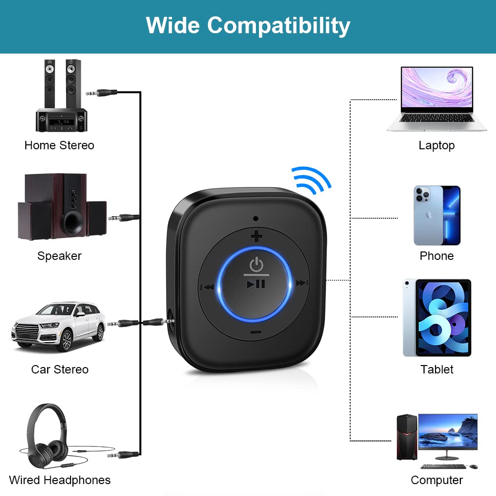 Golvery Bluetooth Receiver For Old Speaker With Latest Bluetooth V5.4, 20 Hour Battery Life, Handsfree Calls, Dual Connection To 2 Cell Phones, Built In Microphone, For Wired Headphones, Home Stereo