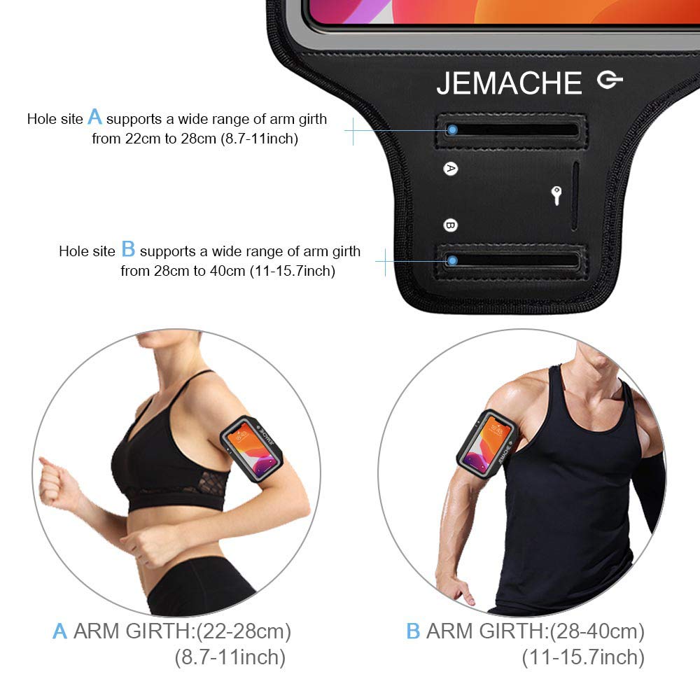 Iphone 16 Pro, 15 Pro, 14 Pro, 13 Pro Armband With Earphone Holder, Jemache Gym Workouts Running Arm Band For Iphone Xs 11Pro 12
