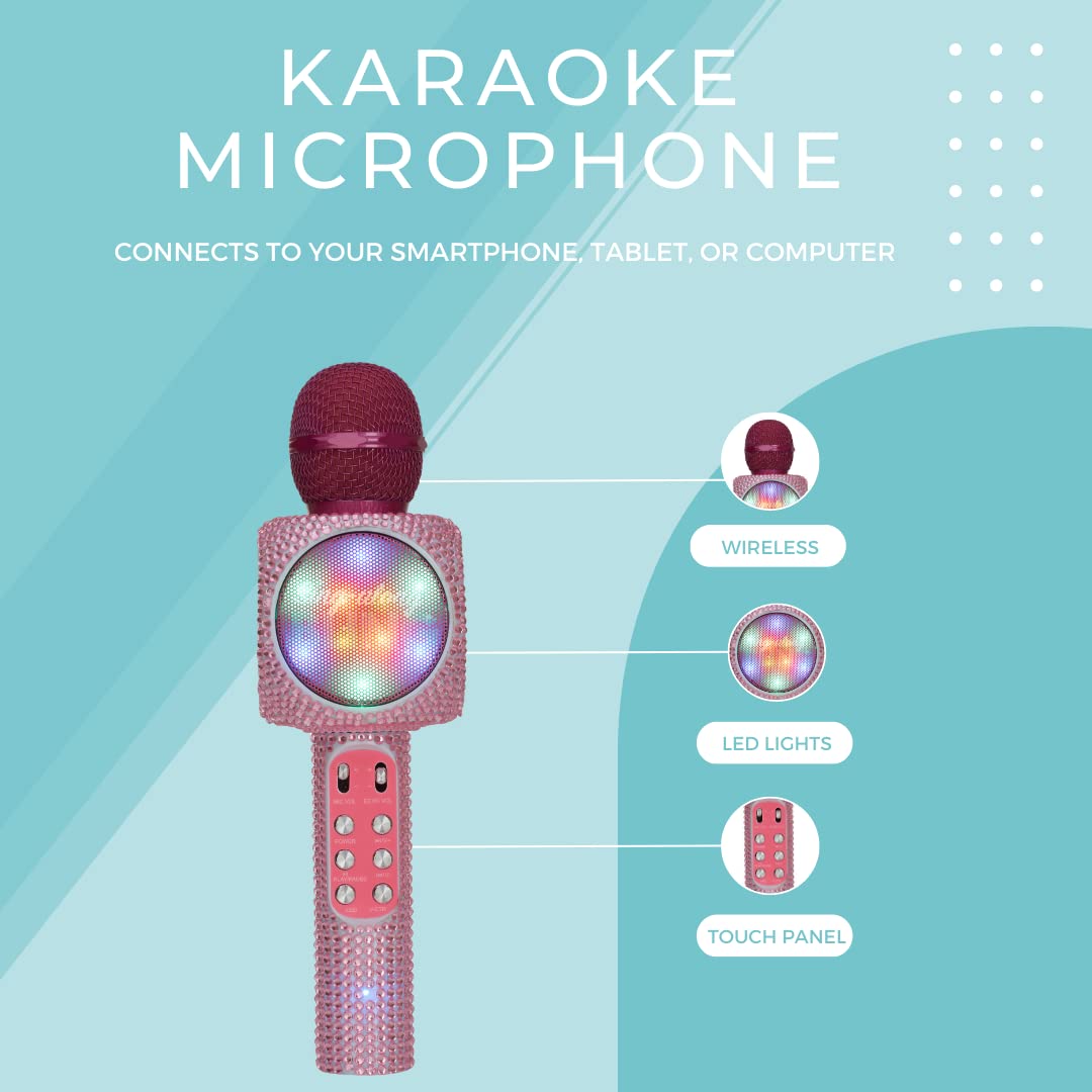 Wireless Express   Sing Along Bling Bluetooth Karaoke Microphone And Bluetooth Stereo Speaker All In One (Pink Bling)