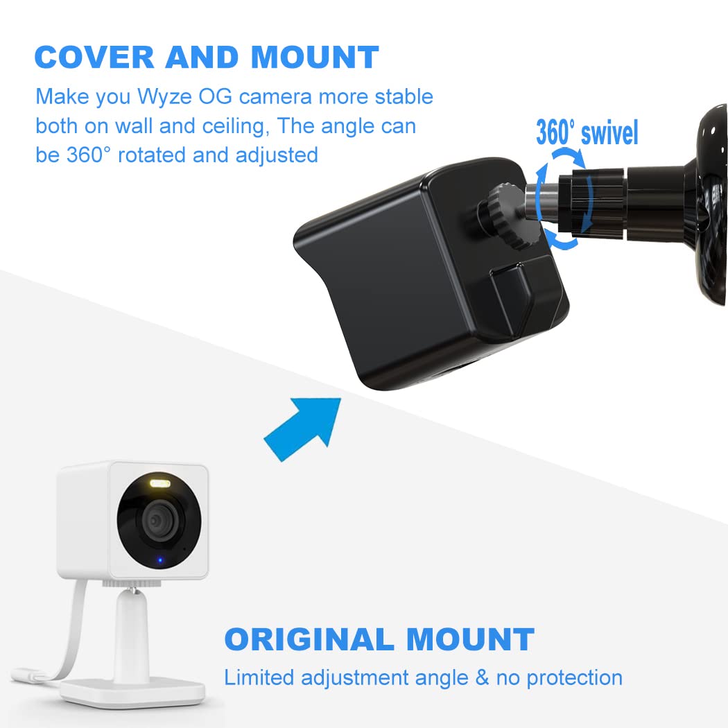 Wall Mount For Wyze Cam Og & Wyze Cam Og Telephoto, Weatherproof Protective Cover And 360 Degree Adjustable Wall Mount Bracket For Wyze Indoor Outdoor Security Camera   Black,1 Pack