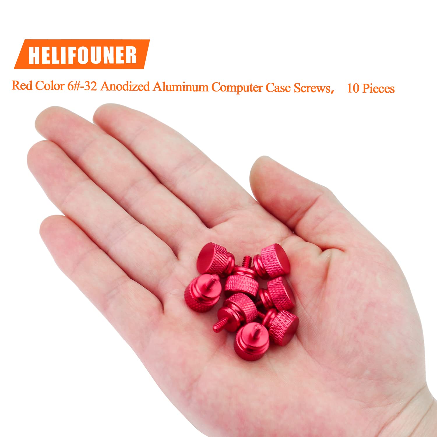 Helifouner 10 Pieces 6 32 Thread, Red Color Anodized Aluminum Computer Case Thumbscrews, Thumb Screws For Computer Case/Cover/Po