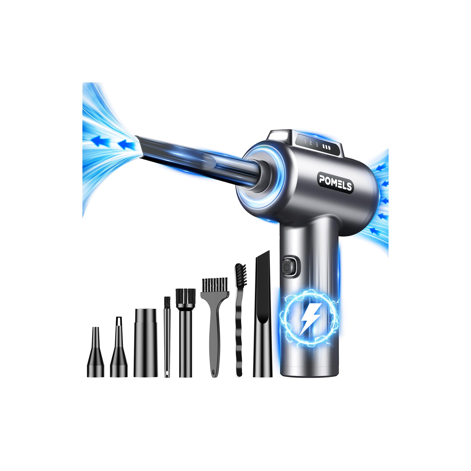 Compressed Air Duster, 110000RPM Ultra-Powerful Electric Air Duster with LED Light, 3-Speed Adjustable, Rechargeable Cordless Mi
