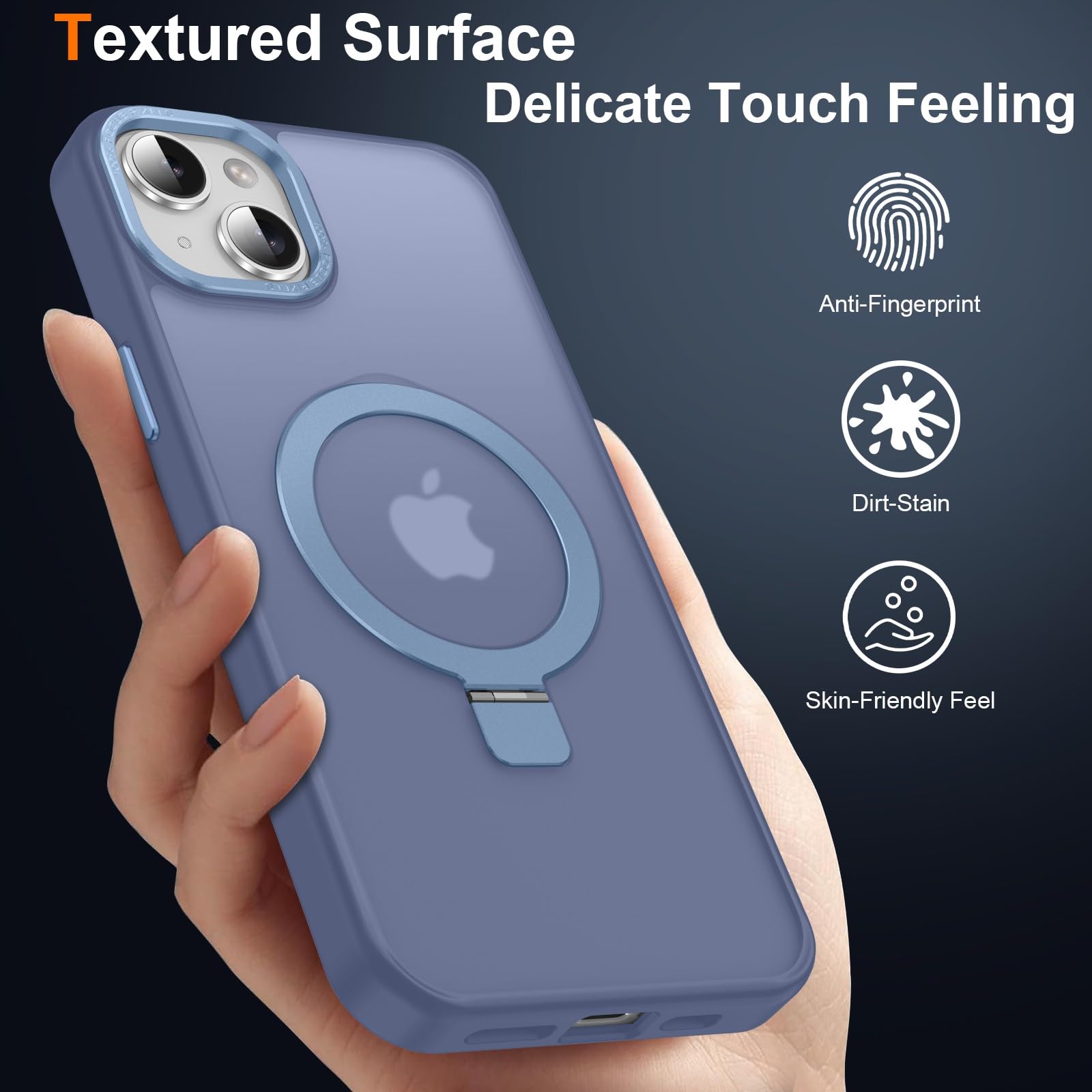 Lufanbis Magnetic For Iphone 15 Plus Case With Ring Stand, [10 Ft Drop Protection] [Velvety Touch] Slim Translucent Matte Back S