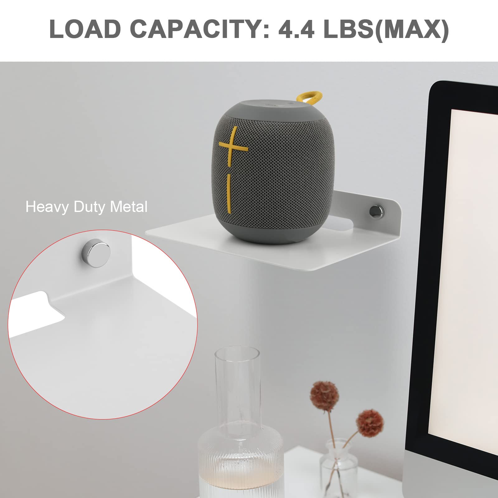 Txesign Metal Small Shelf Speaker Shelf, 6 Inch Small Wall Shelf Speaker Mount Floating Shelf For Speaker Webcam Security Camera