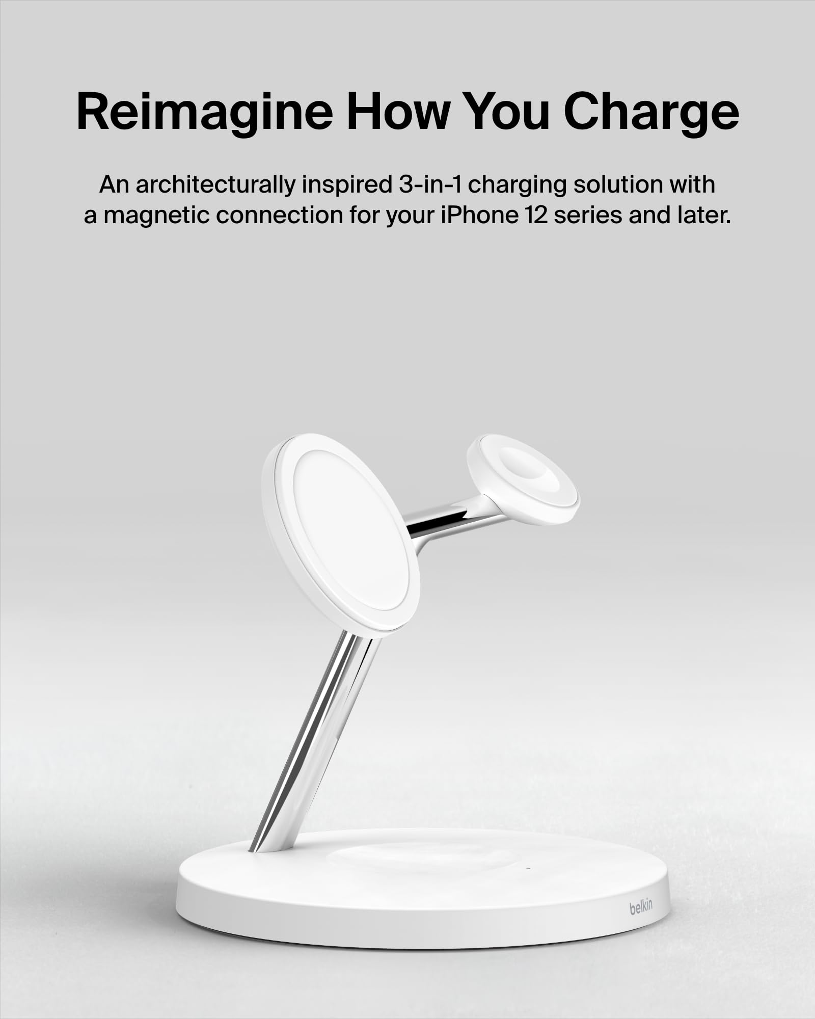 Belkin Magsafe Charger, 3 In 1 Wireless Charging Stand, 2Nd Gen, 33% Faster For Apple Watch, Iphone 16, Iphone 15, Iphone 14 Ser
