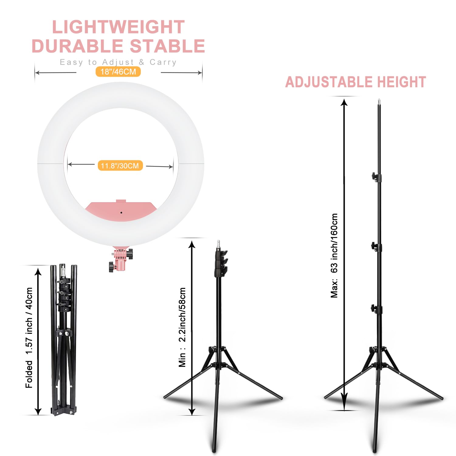 Jj Jianjin Ring Light 18 Inch Kit, 55W6700K Dimmable Led Light, Tripod Stand, Remote Controller,Box For Camera,Smartphone,Youtub